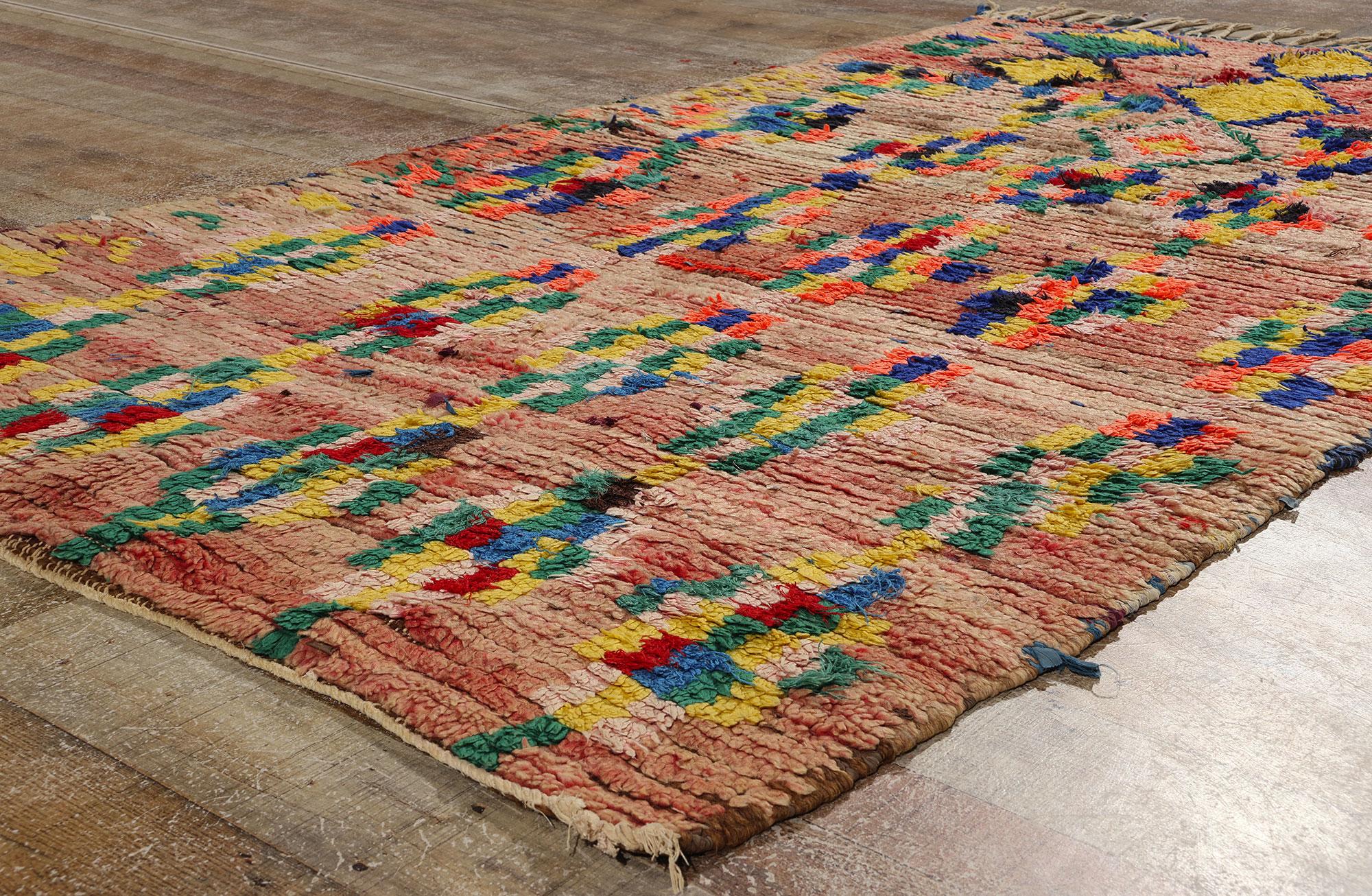 Wool Vintage Moroccan Azilal Rug, Global Boho Chic Meets Tribal Enchantment For Sale