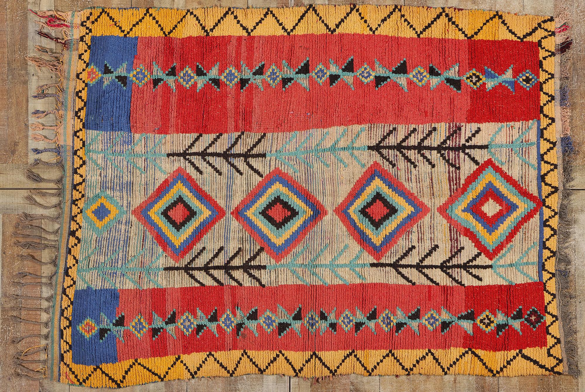 Vintage Moroccan Azilal Rug, Global Boho Chic Meets Tribal Enchantment For Sale 2