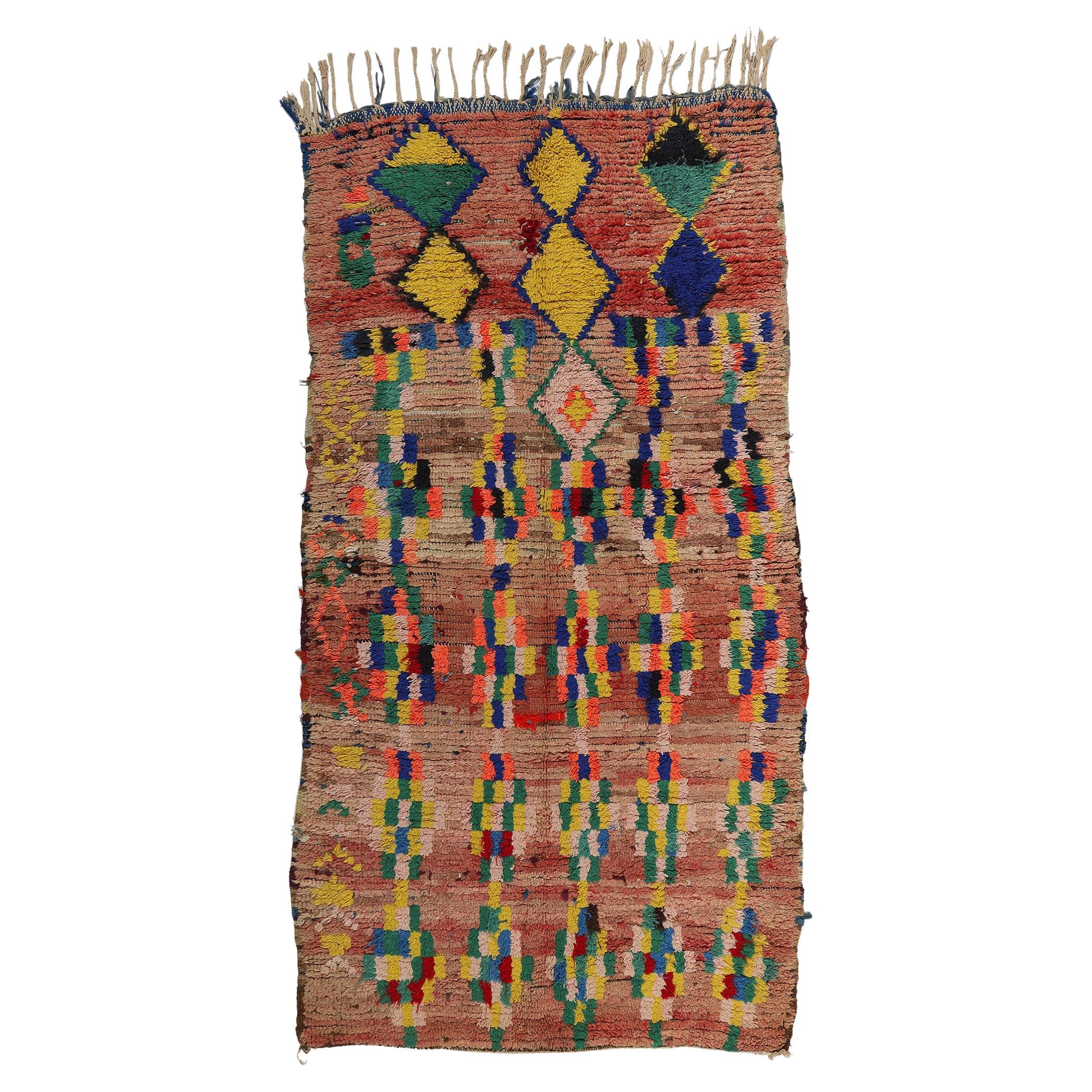 Vintage Moroccan Azilal Rug, Global Boho Chic Meets Tribal Enchantment For Sale