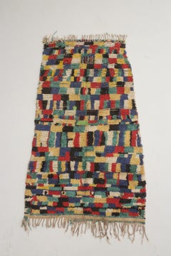 Vintage Moroccan Azilal rug - Green/blue/red/yellow - 3.3x6.8feet / 102x208cm