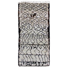 Vintage Moroccan Azilal Rug in White/Cream and Black for Modern Interiors