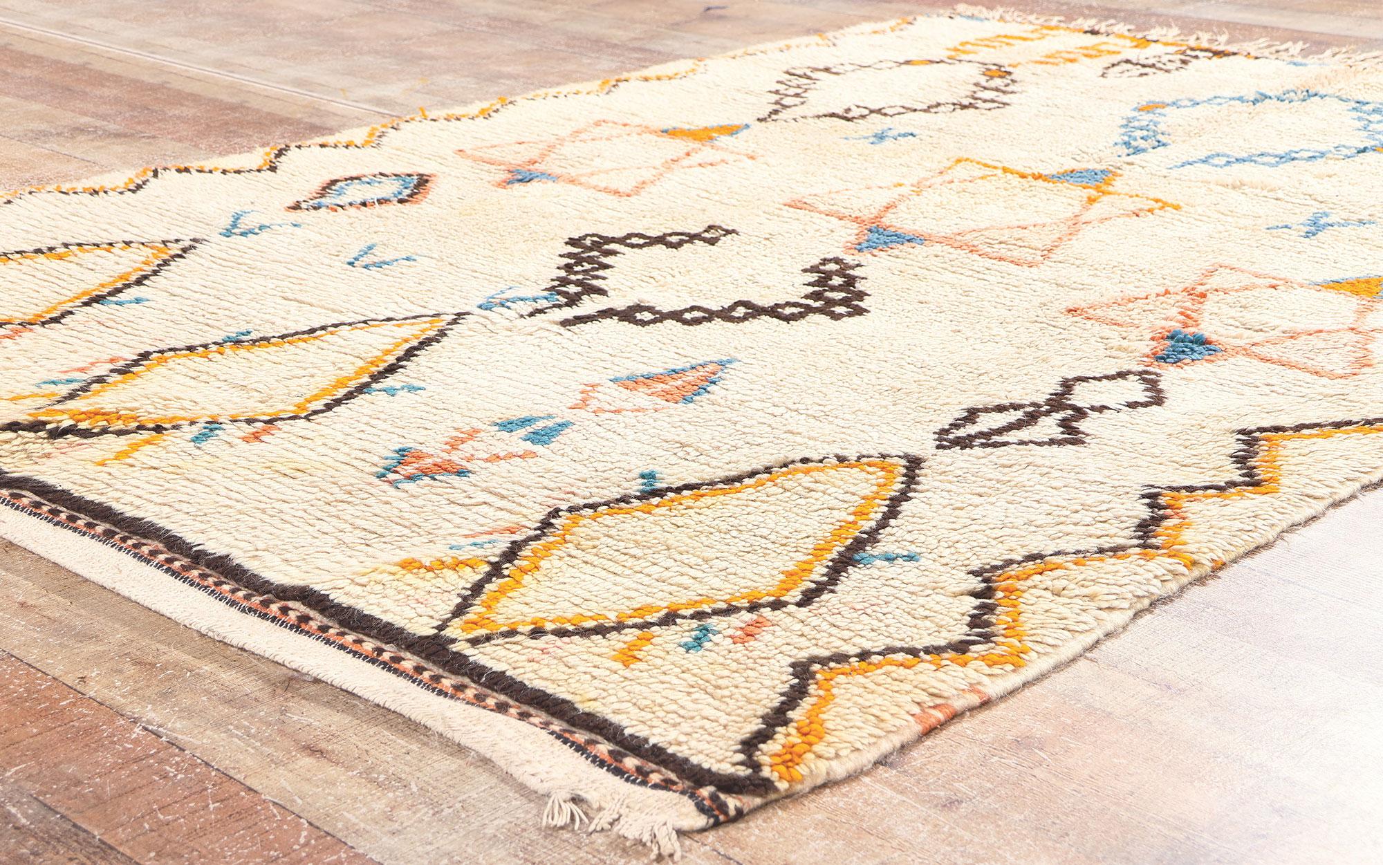 Hand-Knotted Vintage Moroccan Azilal Rug, Judaica Enchantment Meets Cozy Hygge For Sale