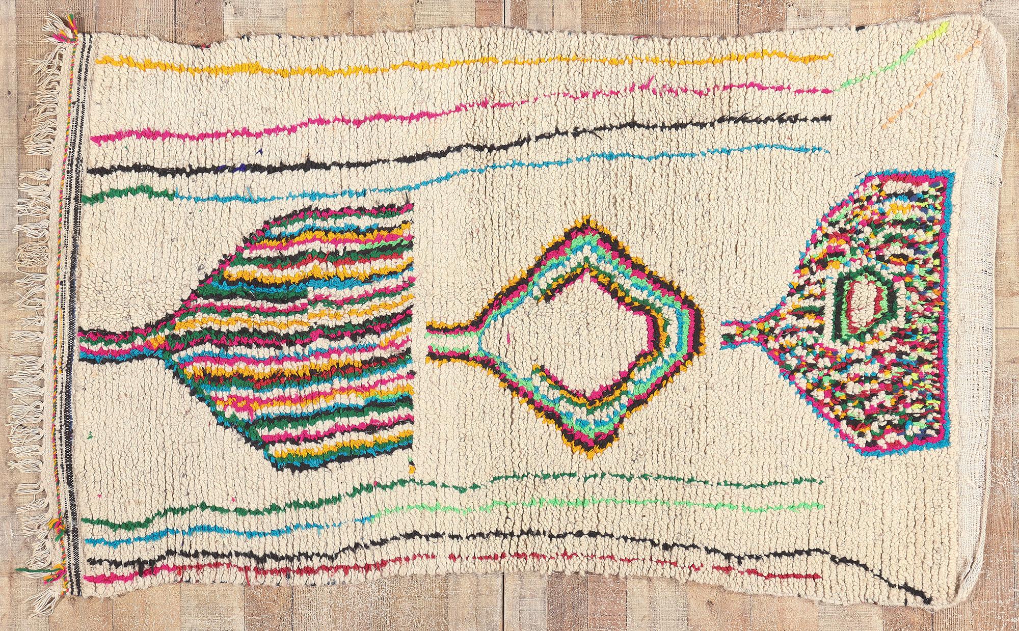 1960’s Berber Moroccan Azilal Rug, Maximalist Bohemian Meets Tribal Enchantment For Sale 3
