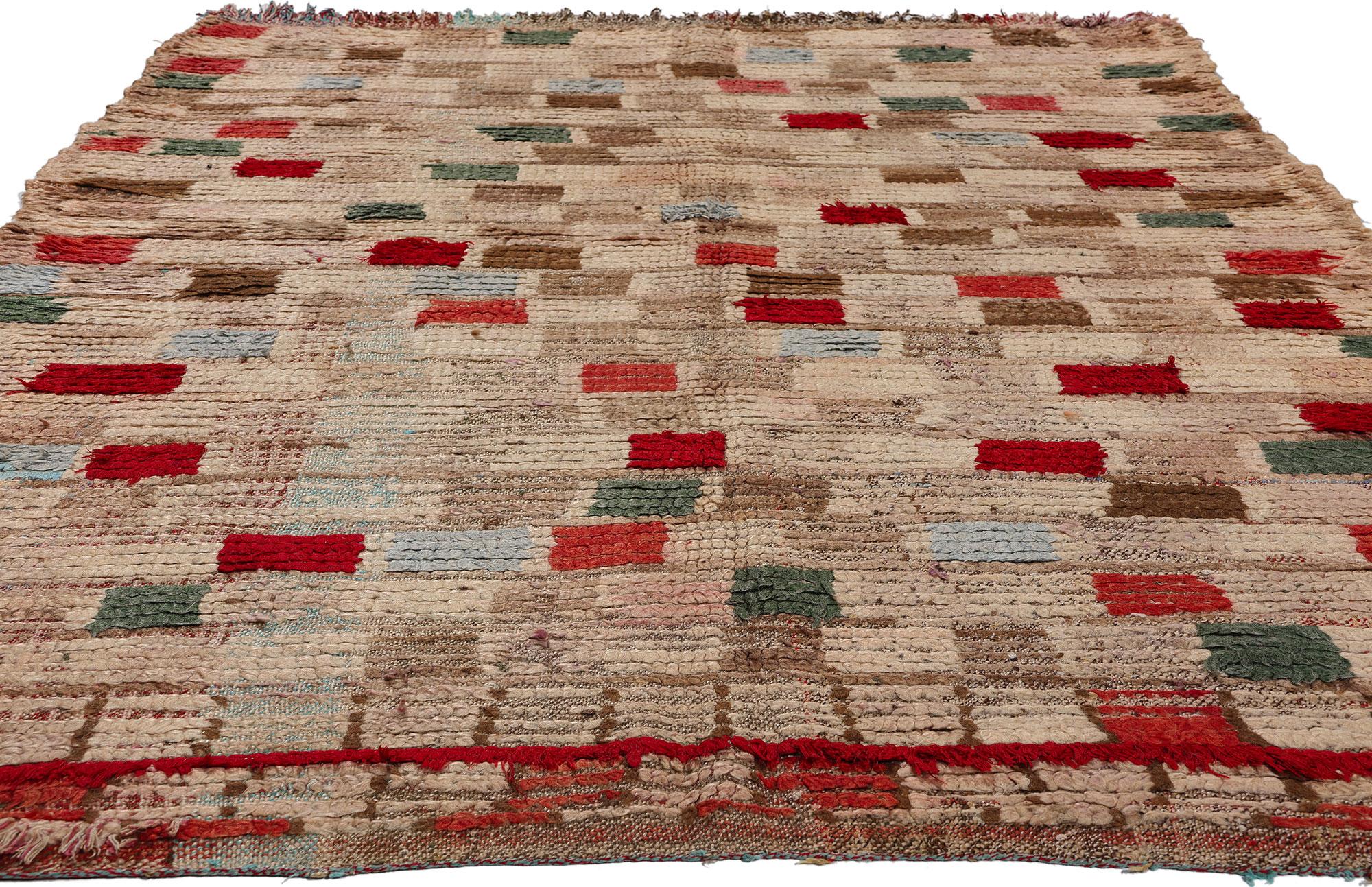 Bohemian Vintage Moroccan Azilal Rug, Midcentury Cubism Meets Tribal Enchantment For Sale