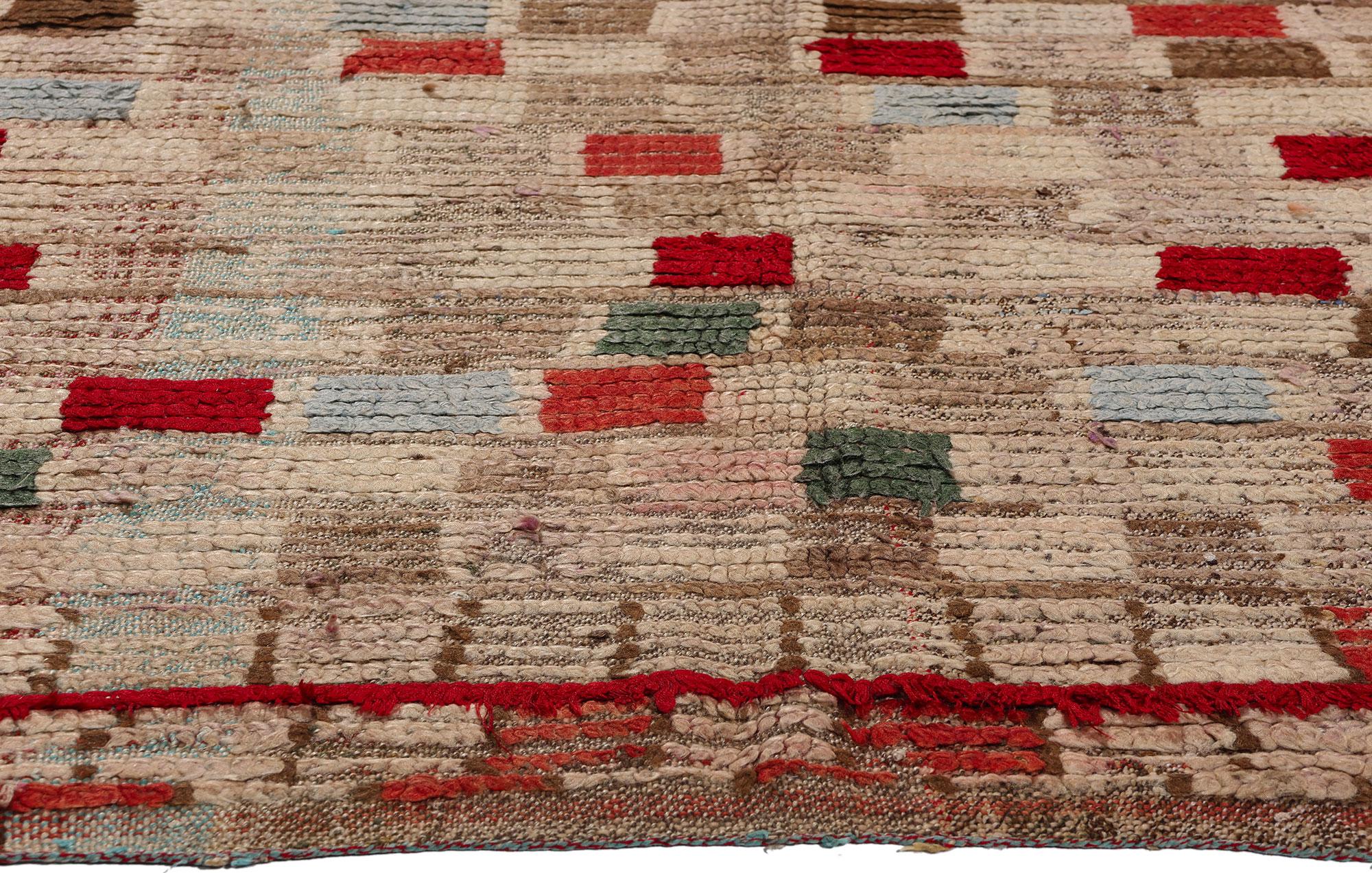 Hand-Knotted Vintage Moroccan Azilal Rug, Midcentury Cubism Meets Tribal Enchantment For Sale
