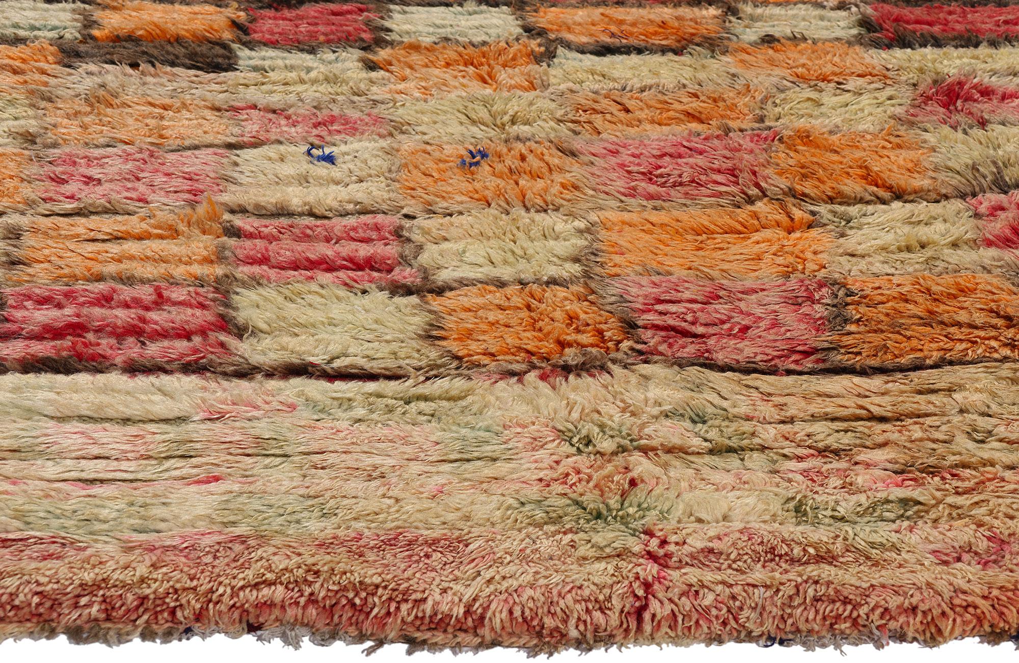 Hand-Knotted Vintage Moroccan Azilal Rug, Midcentury Cubism Meets Tribal Enchantment For Sale