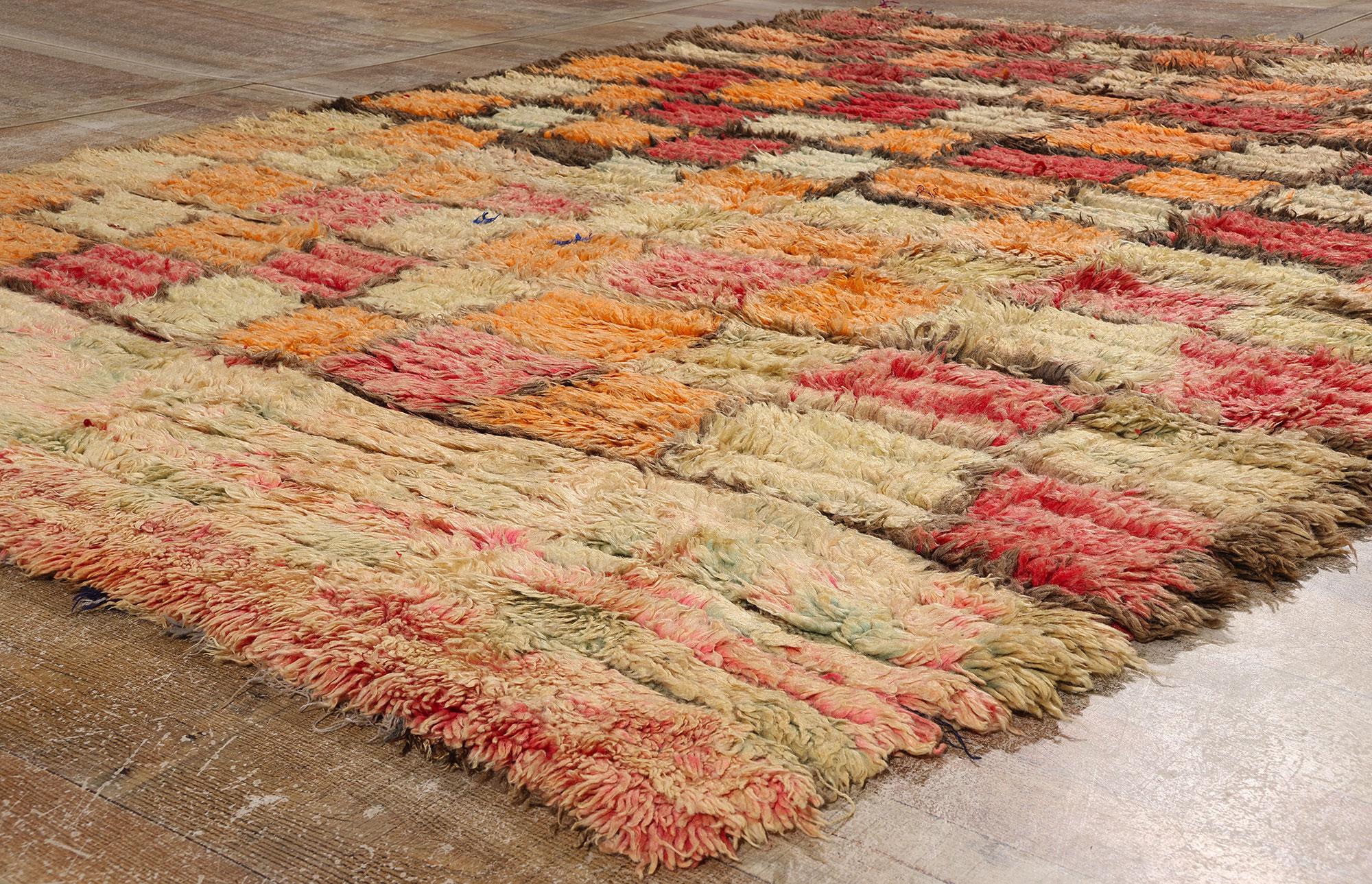 Wool Vintage Moroccan Azilal Rug, Midcentury Cubism Meets Tribal Enchantment For Sale