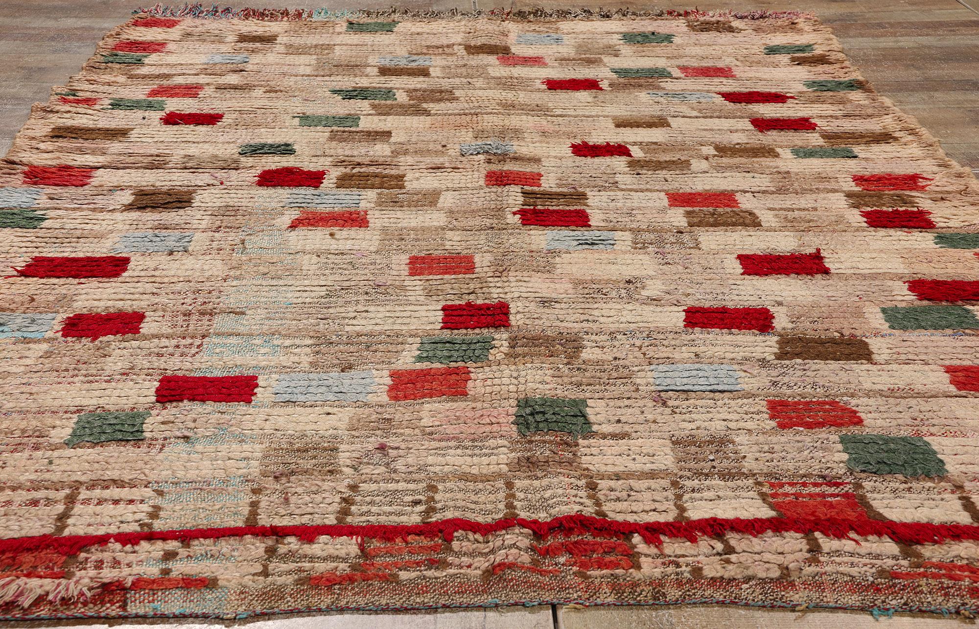 Vintage Moroccan Azilal Rug, Midcentury Cubism Meets Tribal Enchantment For Sale 1