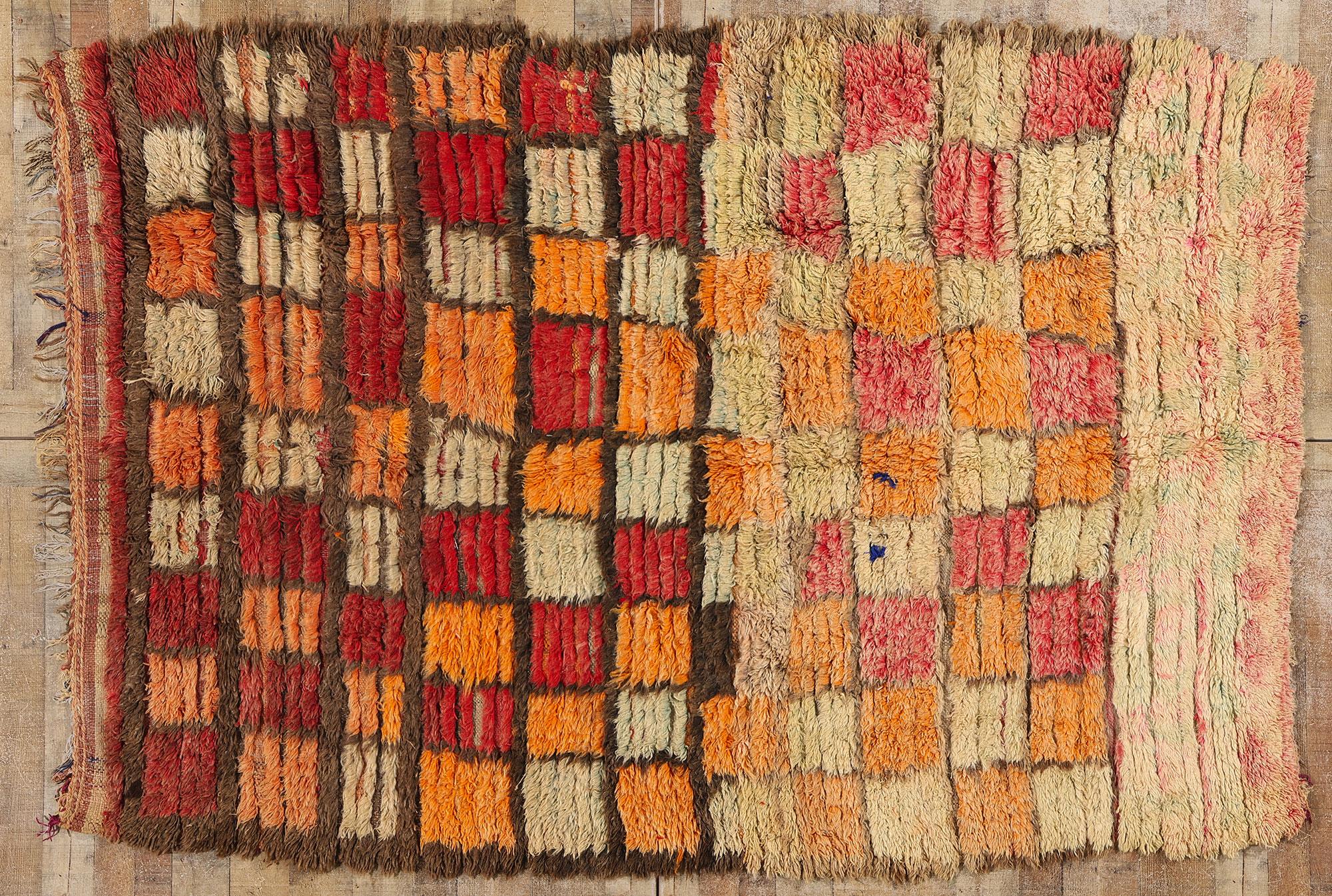 Vintage Moroccan Azilal Rug, Midcentury Cubism Meets Tribal Enchantment For Sale 2