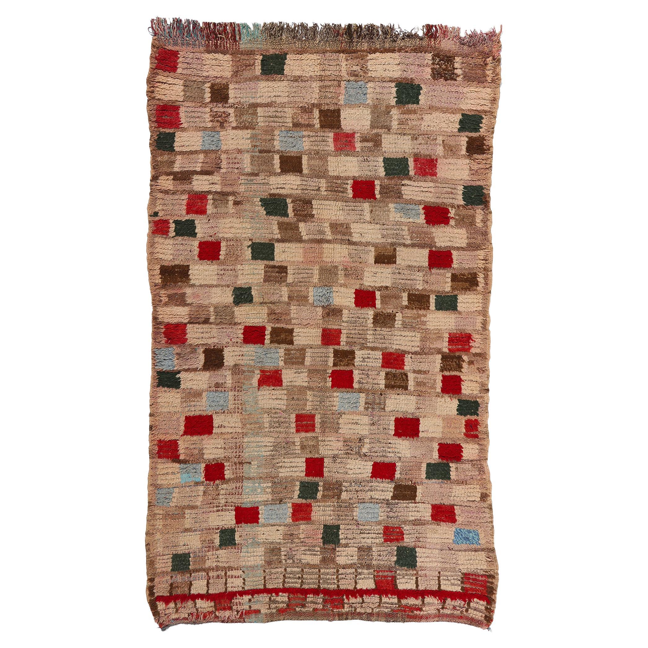 Vintage Moroccan Azilal Rug, Midcentury Cubism Meets Tribal Enchantment