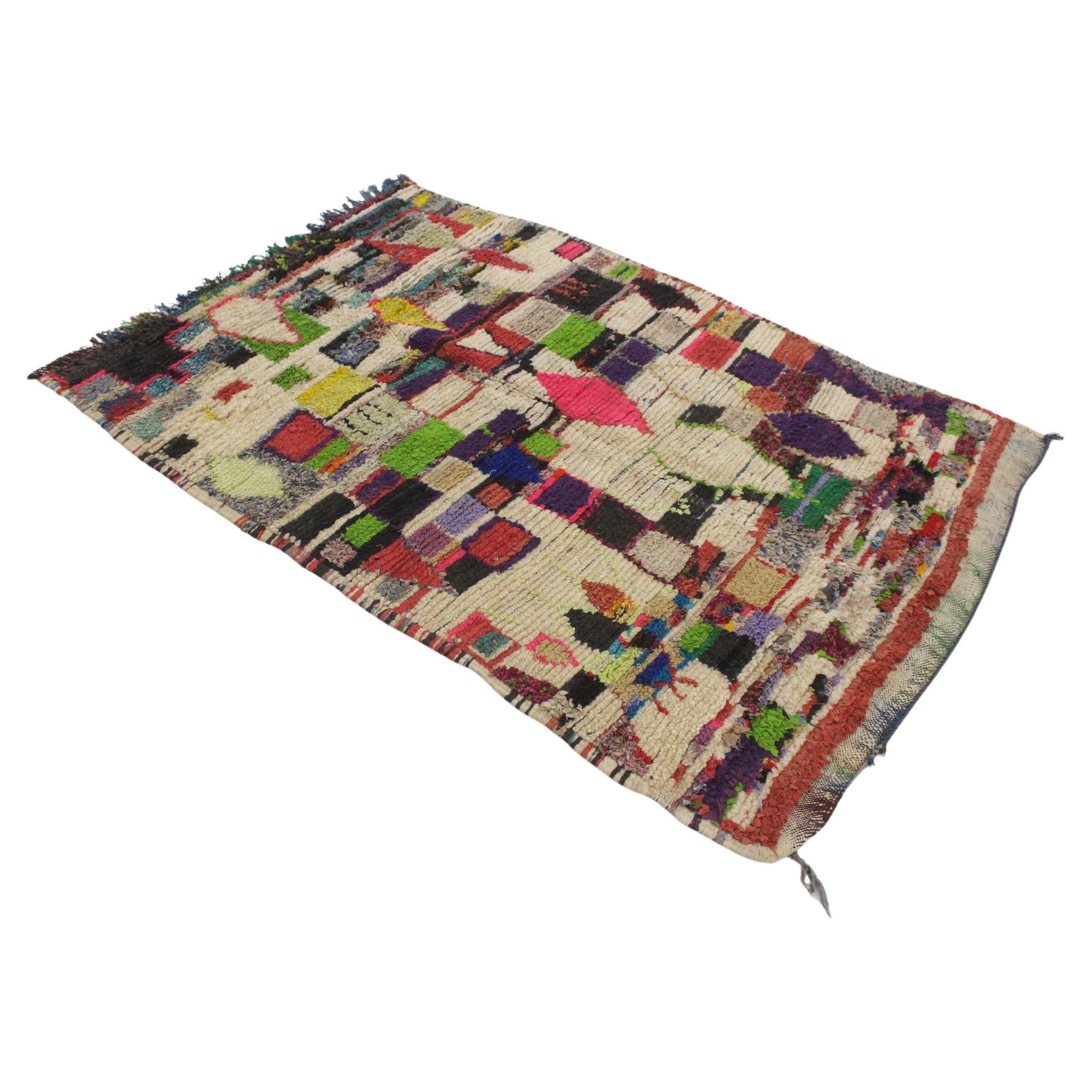 Marokkanischer Azilal-Teppich im Vintage-Stil - Multicolor - 3,5x4.9feet / 107x150cm im Angebot
