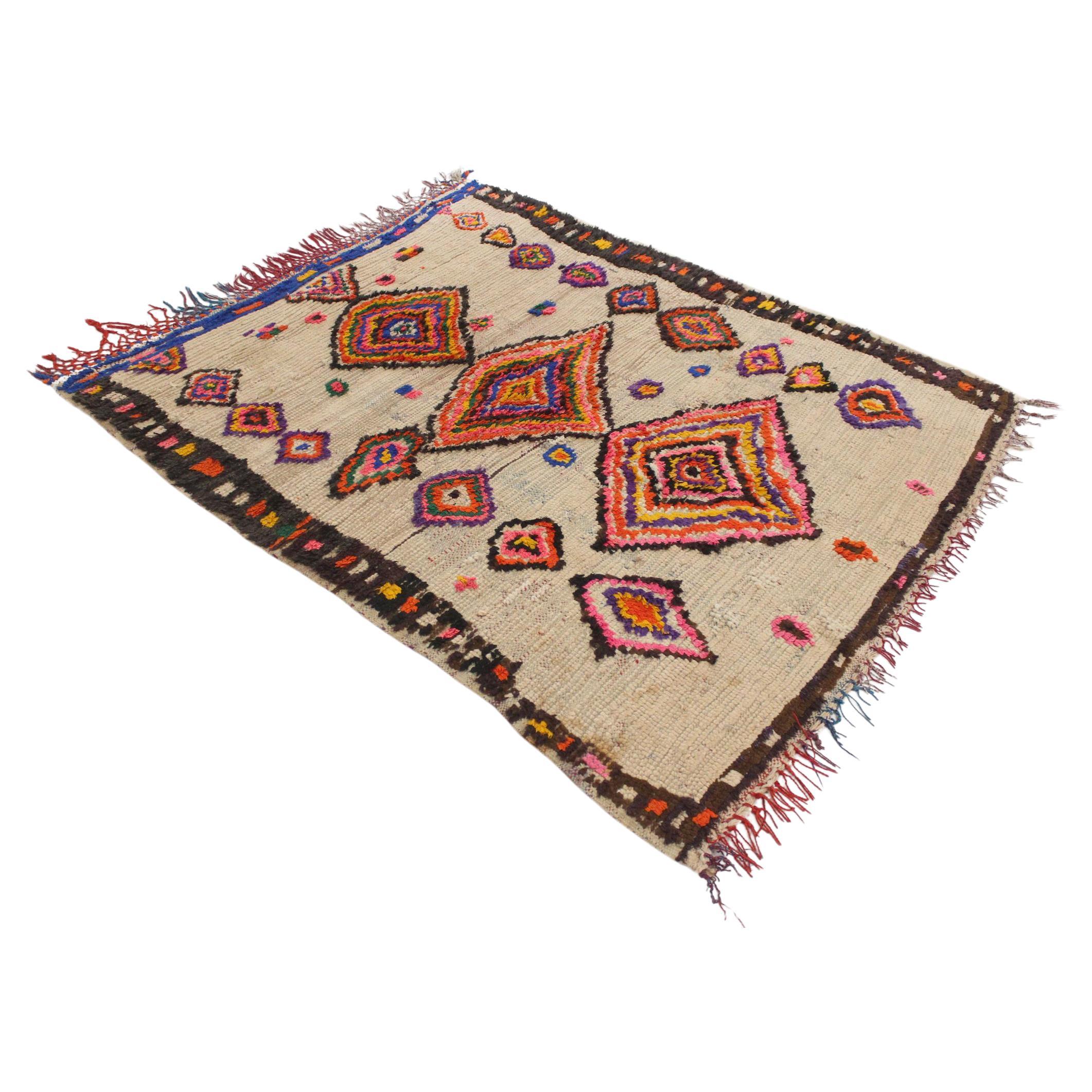 Marokkanischer Azilal-Teppich im Vintage-Stil - Multicolor - 4.7x5.4feet / 144x164cm