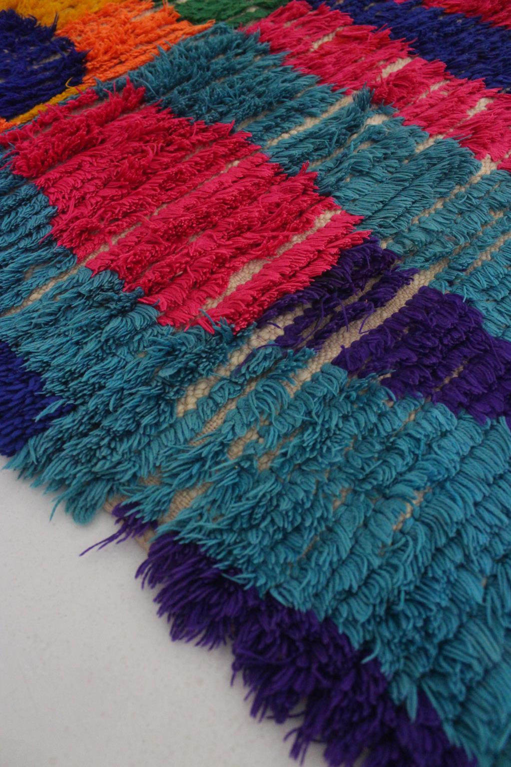Wool Vintage Moroccan Azilal rug - Neon colors - 4.1x5feet / 125x152cm