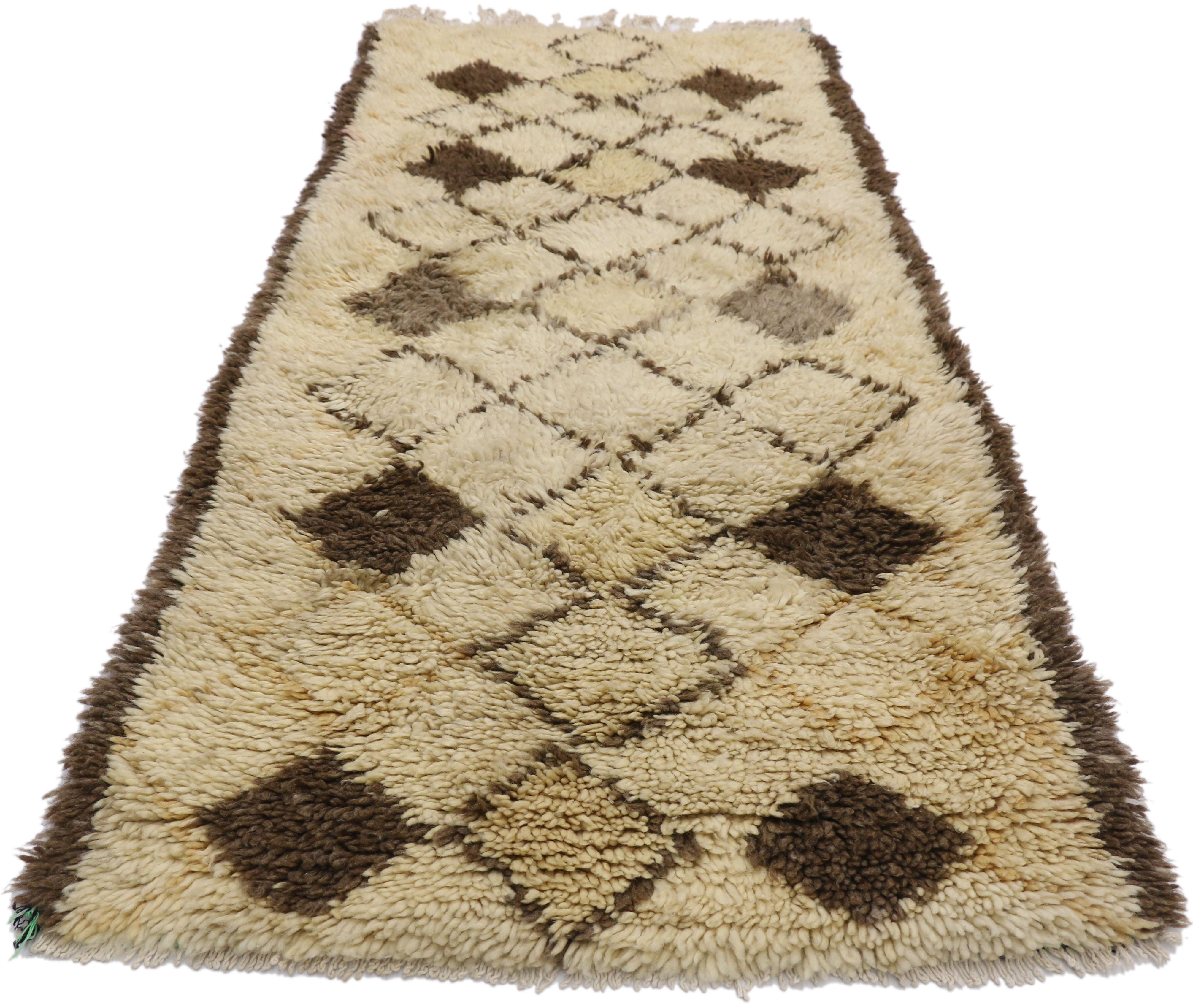 Organic Modern Vintage Moroccan Azilal Rug, Neutral Berber Moroccan Rug with Neutral Colors