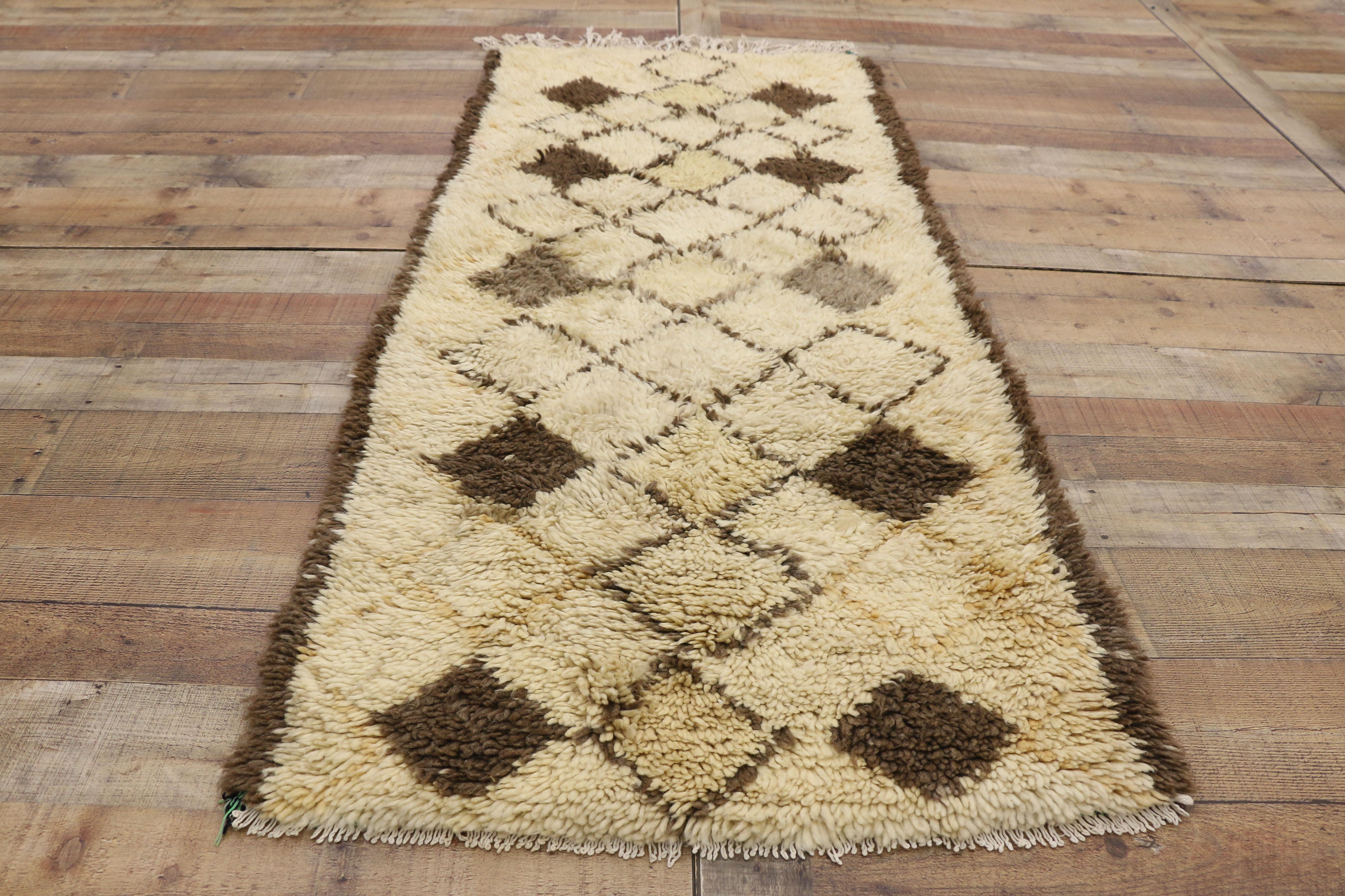 Wool Vintage Moroccan Azilal Rug, Neutral Berber Moroccan Rug with Neutral Colors