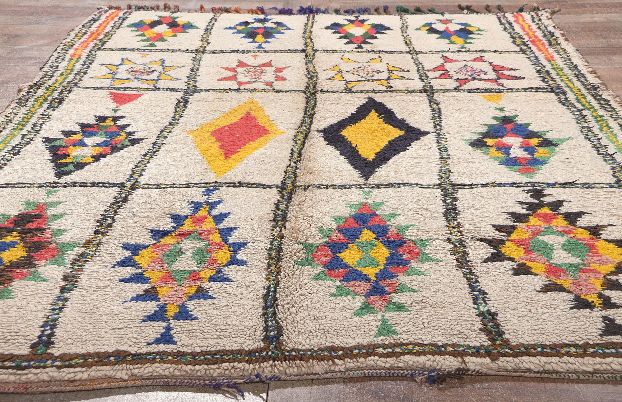 Wool Vintage Moroccan Azilal Rug, Bohemian Allure Meets Nomadic Enchantment For Sale