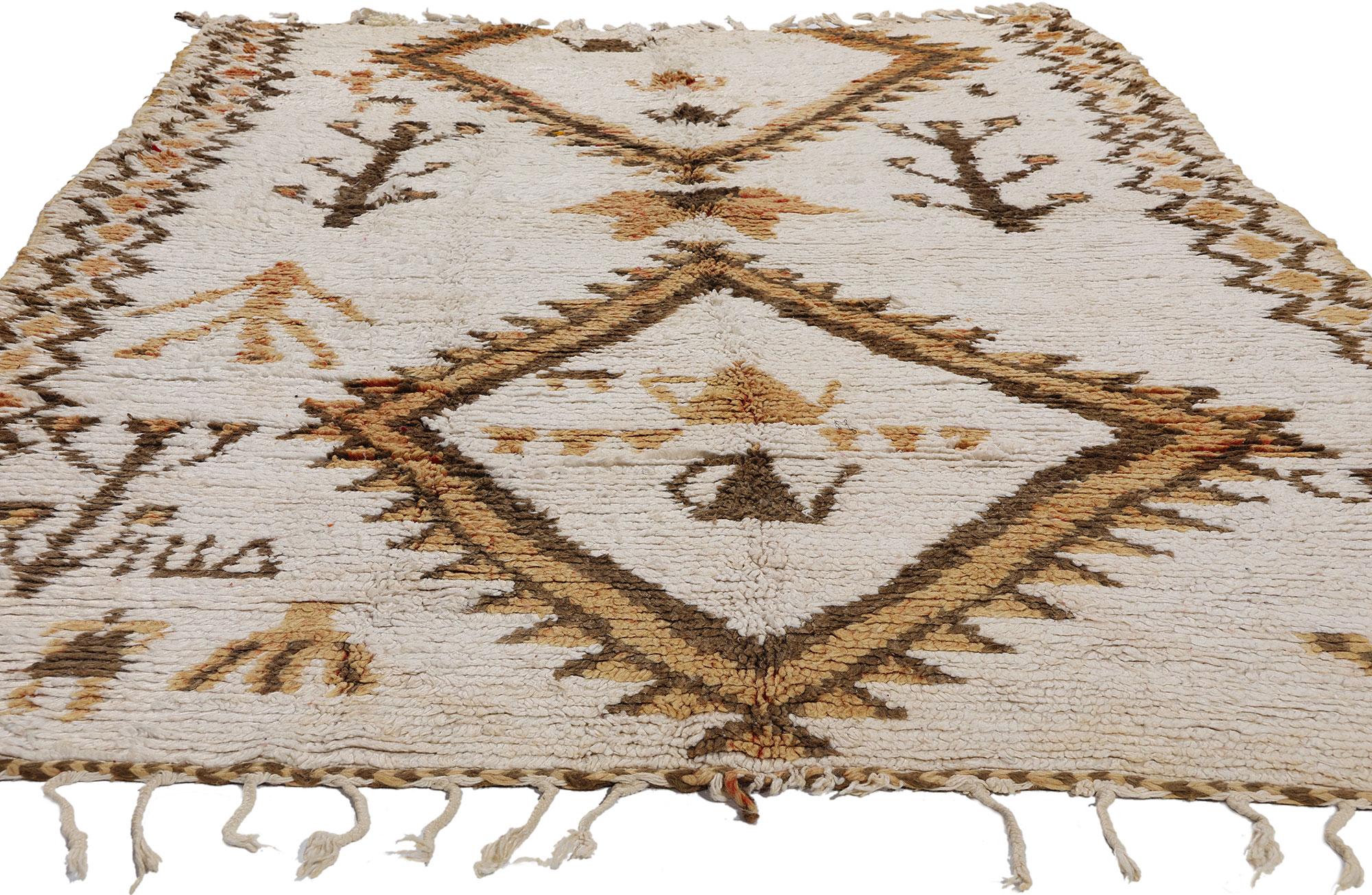 Bohemian Vintage Moroccan Azilal Rug, Nomadic Charm Meets Earth-Tone Elegance For Sale