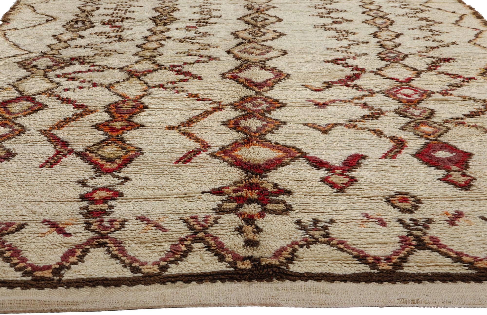 Hand-Knotted Vintage Moroccan Azilal Rug, Nomadic Charm Meets Earth-Tone Elegance For Sale