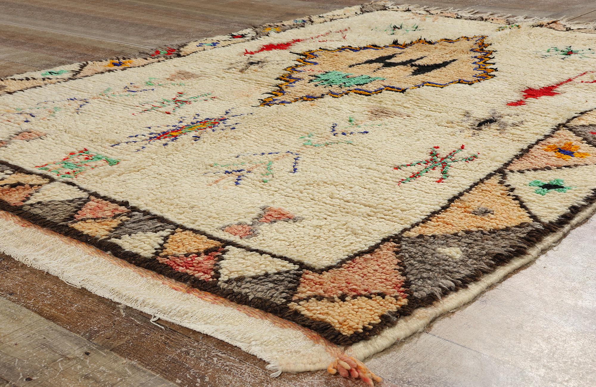 Wool Vintage Moroccan Azilal Rug, Nomadic Charm Meets Maximalist Style For Sale