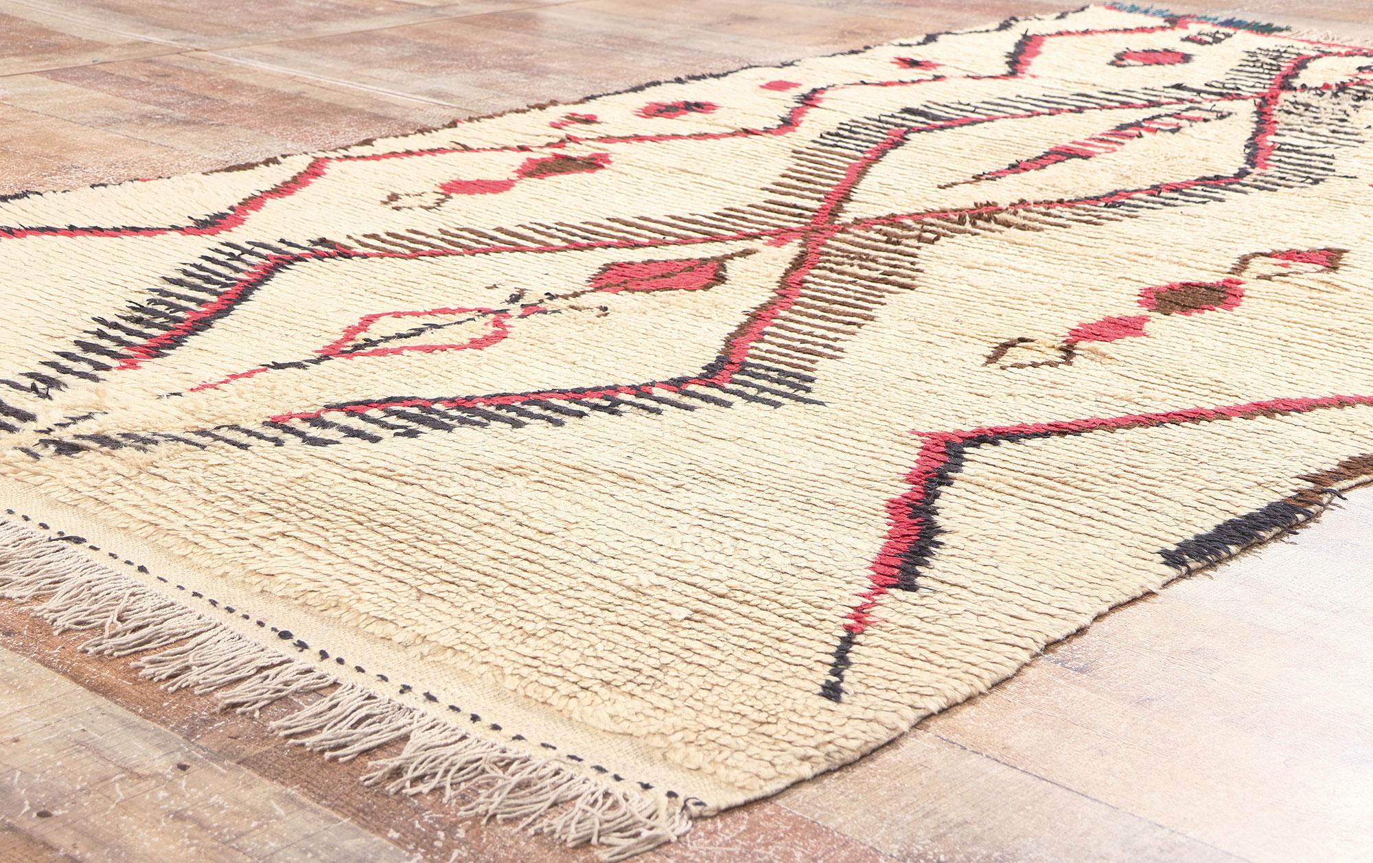 Vintage Moroccan Azilal Rug, Nomadic Charm Meets Tribal Enchantment For Sale 1