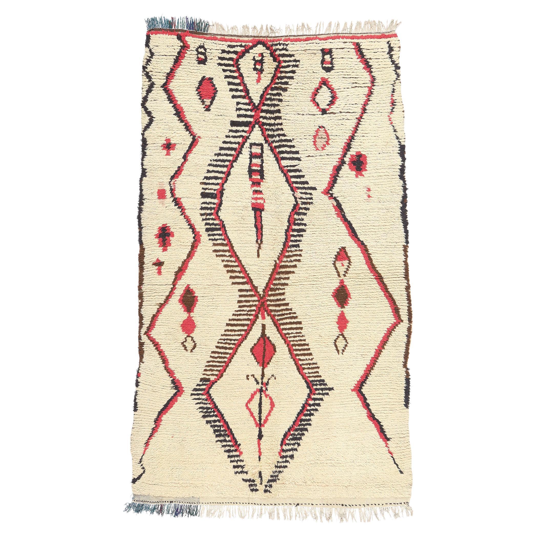 Vintage Moroccan Azilal Rug, Nomadic Charm Meets Tribal Enchantment For Sale