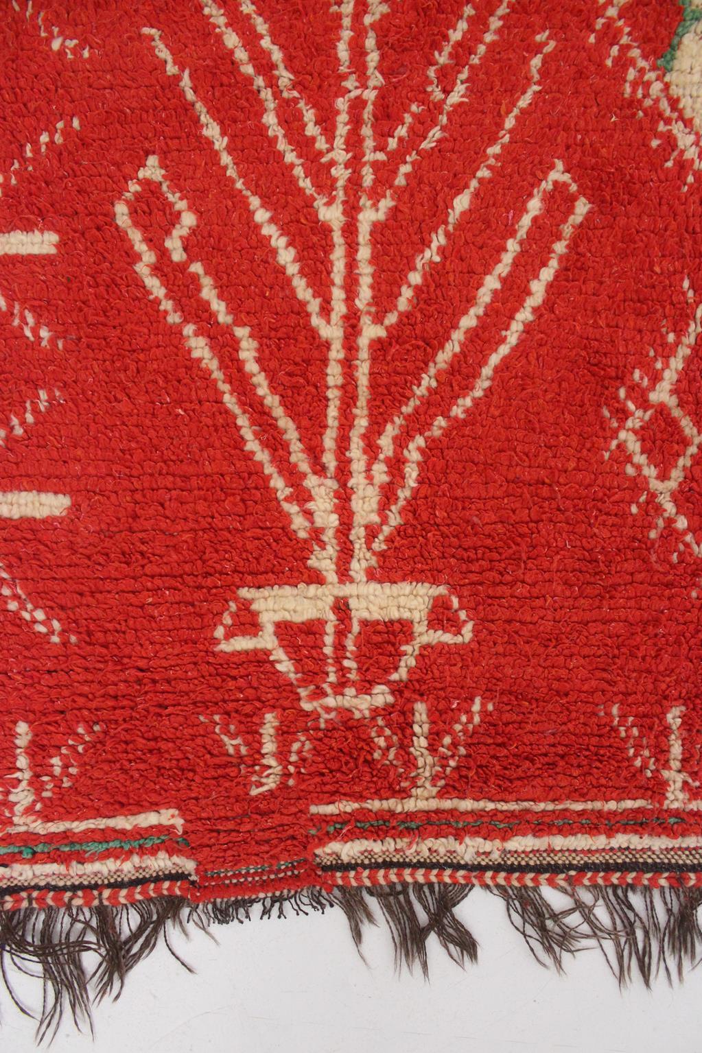 Wool Vintage Moroccan Azilal rug - Red - 4.8x10.7feet / 148x328cm For Sale