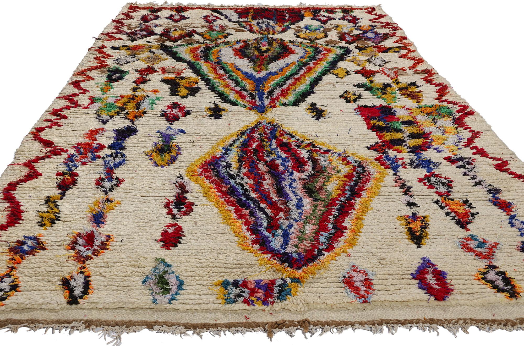 Bohemian Vintage Moroccan Azilal Rug, Tribal Enchantment Meets Global Boho Chic For Sale