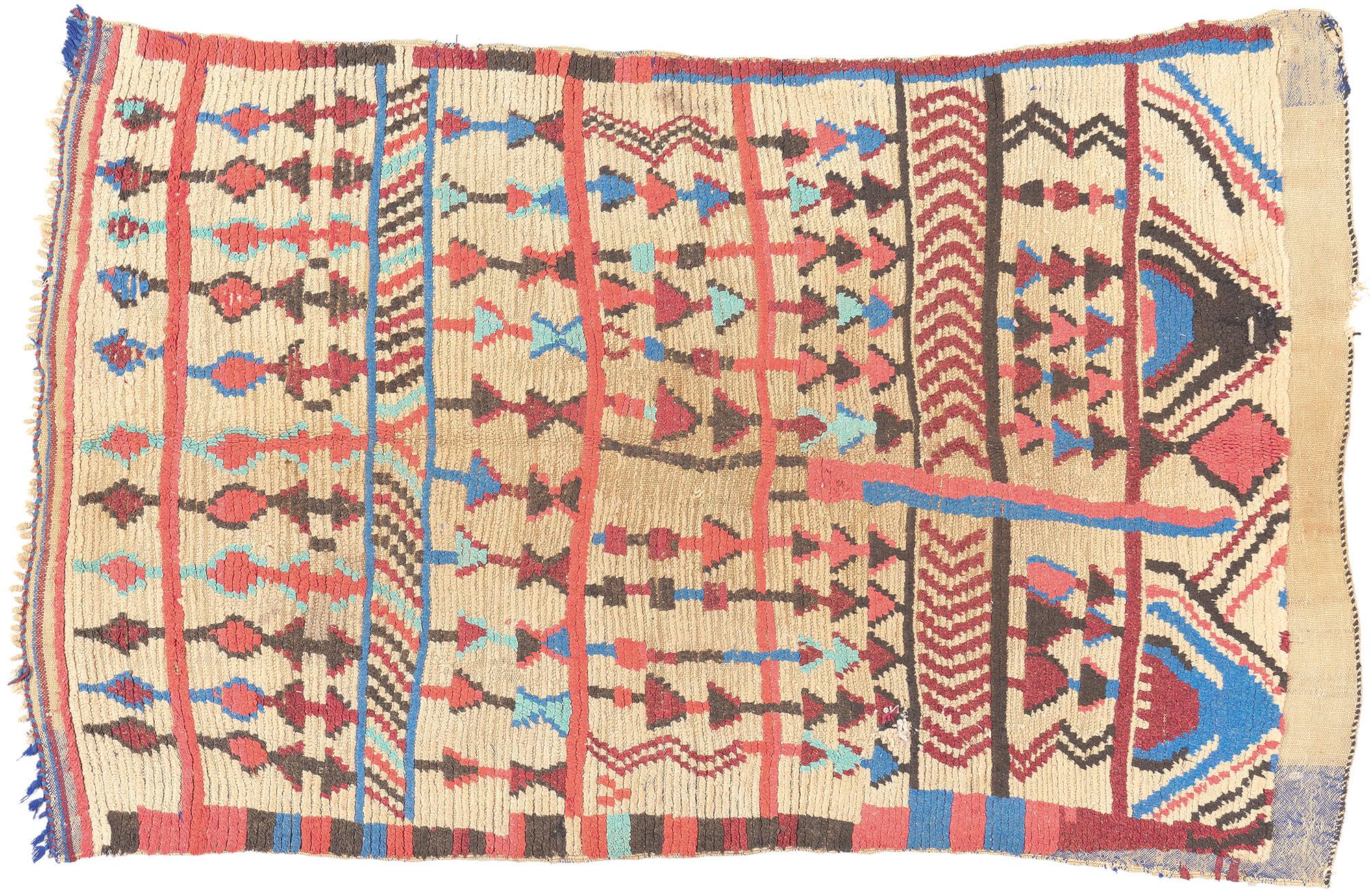 Vintage Moroccan Azilal Rug, Tribal Enchantment Meets Global Boho Chic For Sale 3