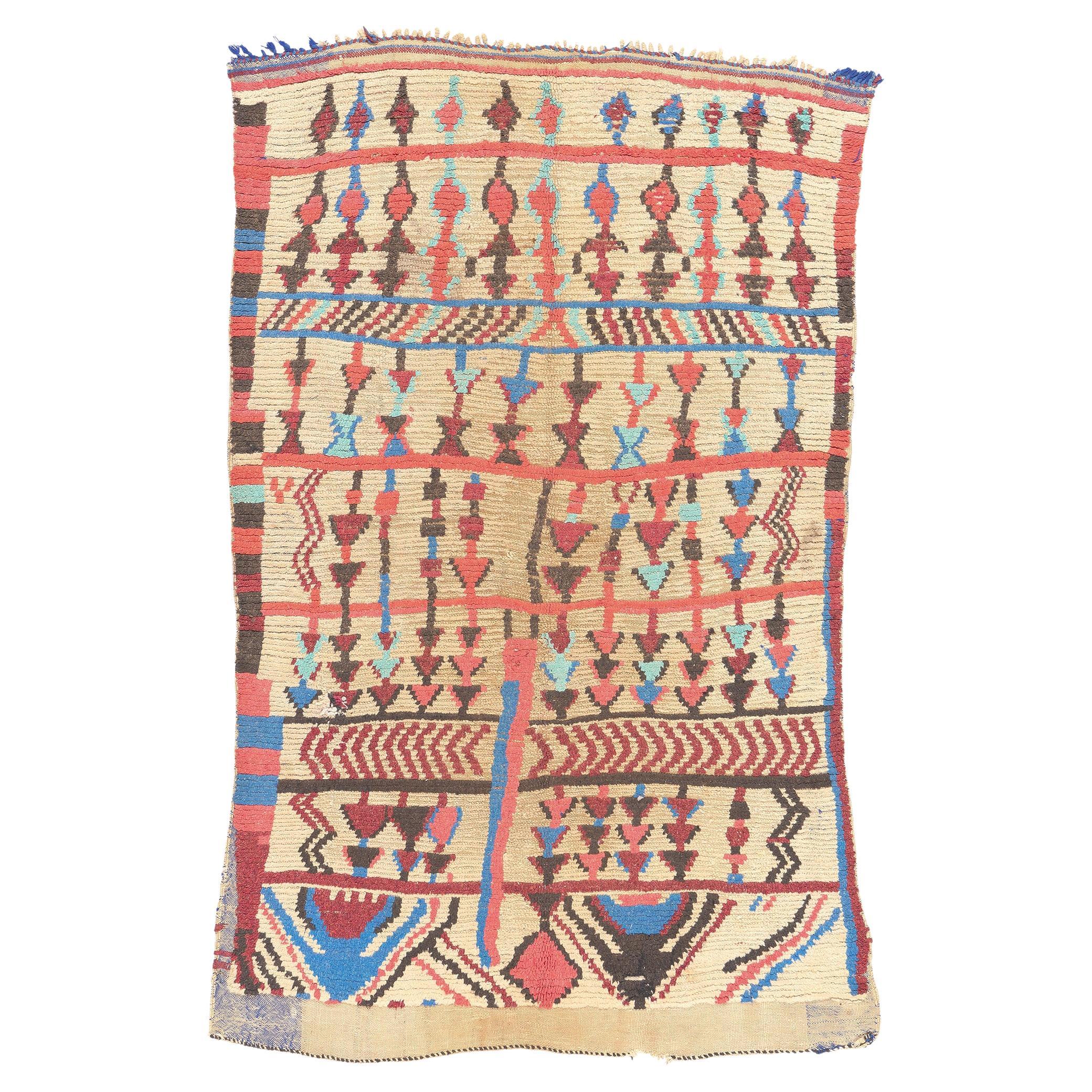 Tapis Azilal marocain vintage, enchantement tribal rencontre le style Boho Chic international