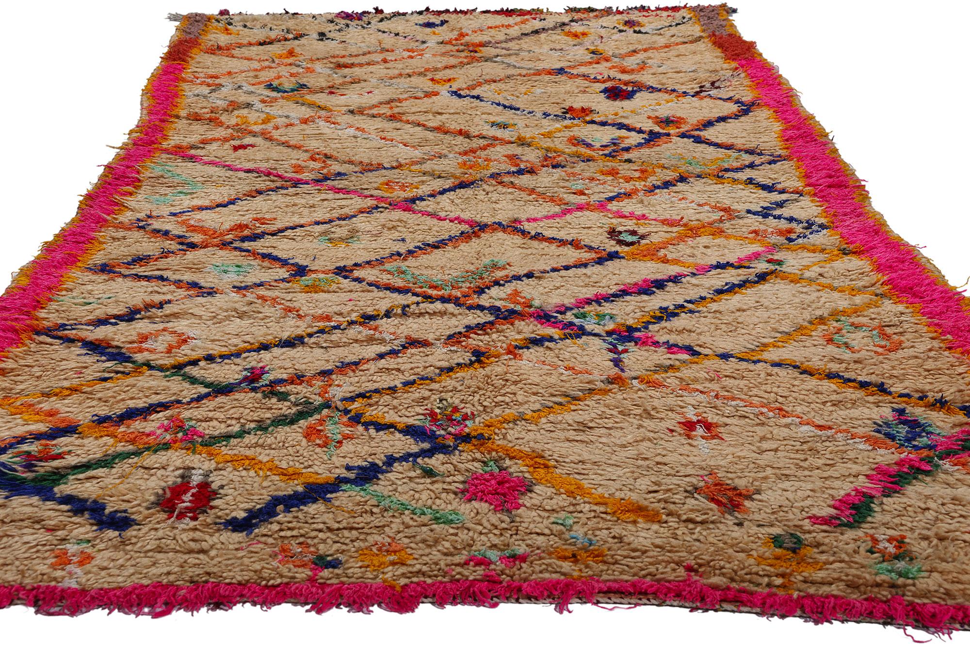 Bohemian Vintage Moroccan Azilal Rug, Tribal Enchantment Meets Maximalist Style For Sale