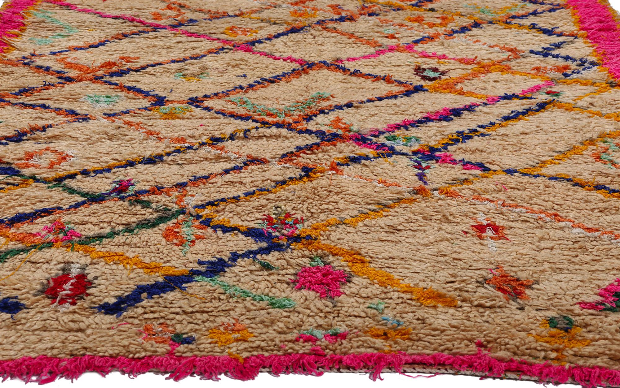 Hand-Knotted Vintage Moroccan Azilal Rug, Tribal Enchantment Meets Maximalist Style For Sale