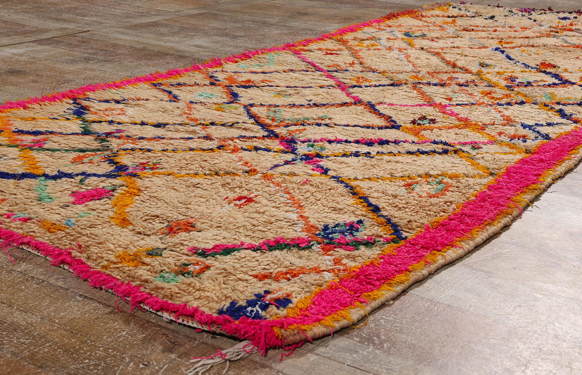 Wool Vintage Moroccan Azilal Rug, Tribal Enchantment Meets Maximalist Style For Sale