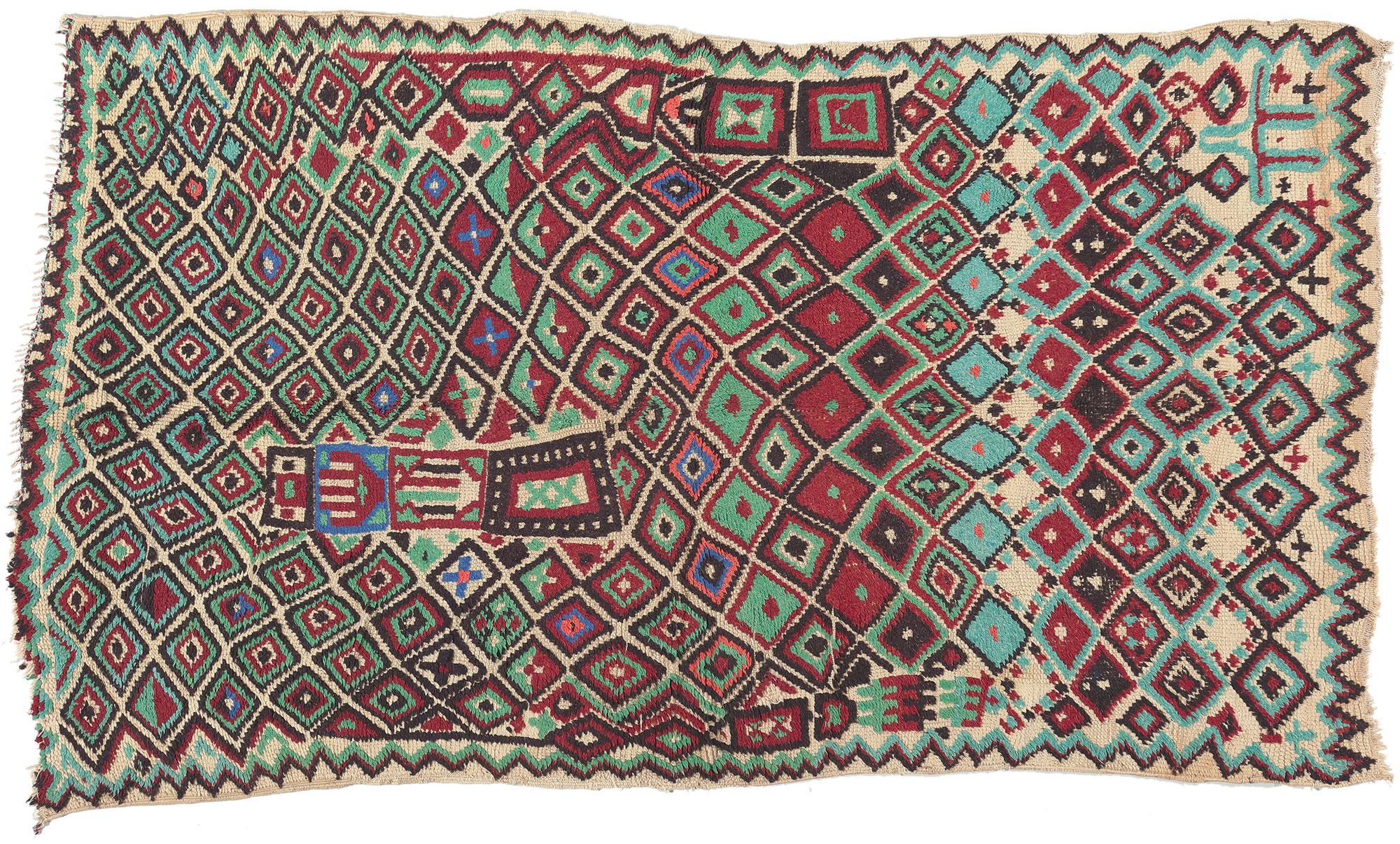 Vintage Moroccan Azilal Rug, Wabi-Sabi Meets Tribal Enchantment For Sale 3