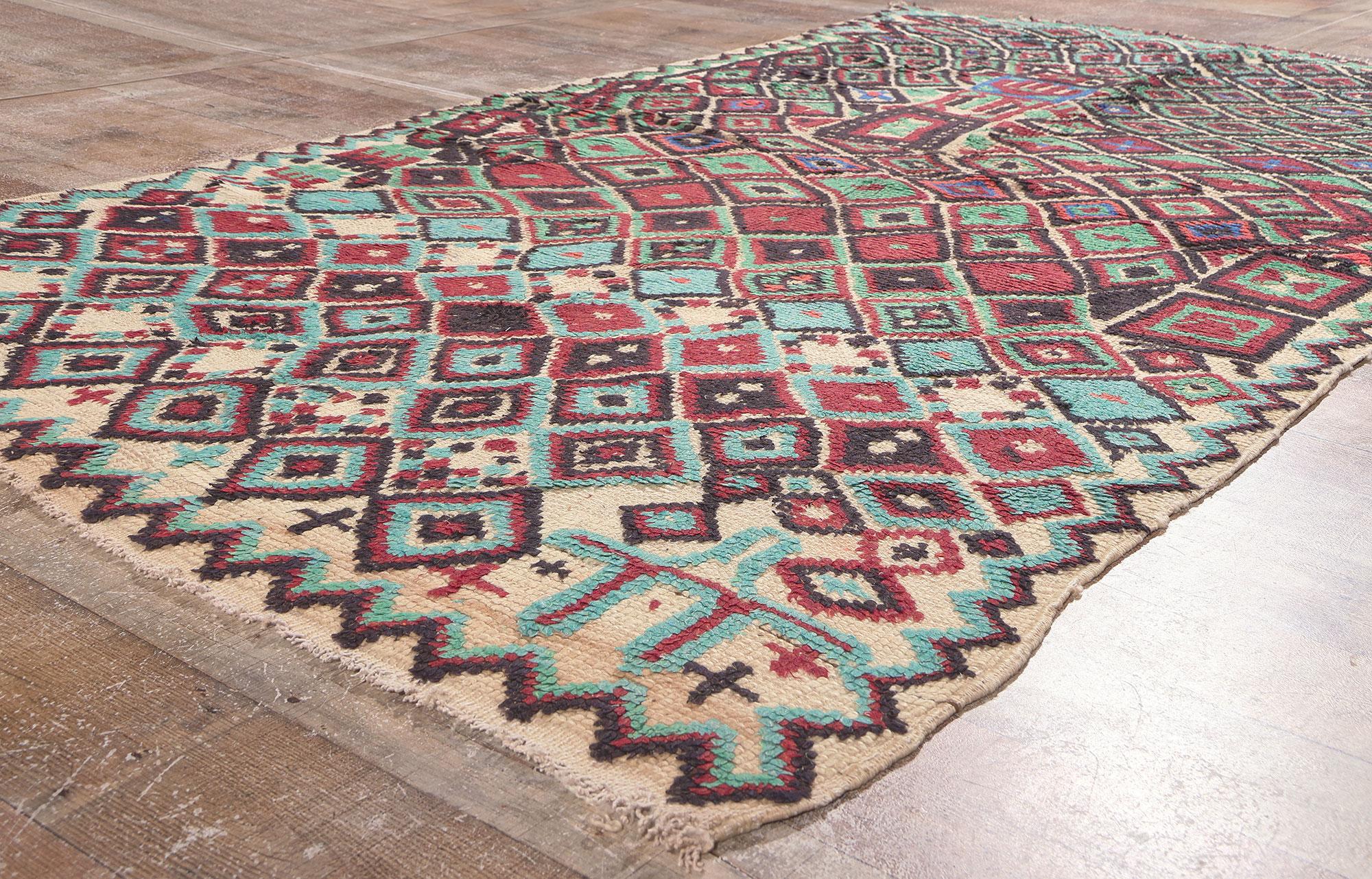 Wool Vintage Moroccan Azilal Rug, Wabi-Sabi Meets Tribal Enchantment For Sale
