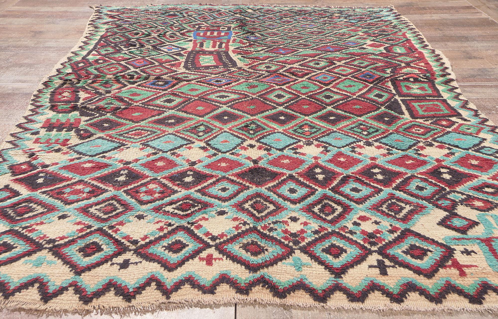 Vintage Moroccan Azilal Rug, Wabi-Sabi Meets Tribal Enchantment For Sale 1