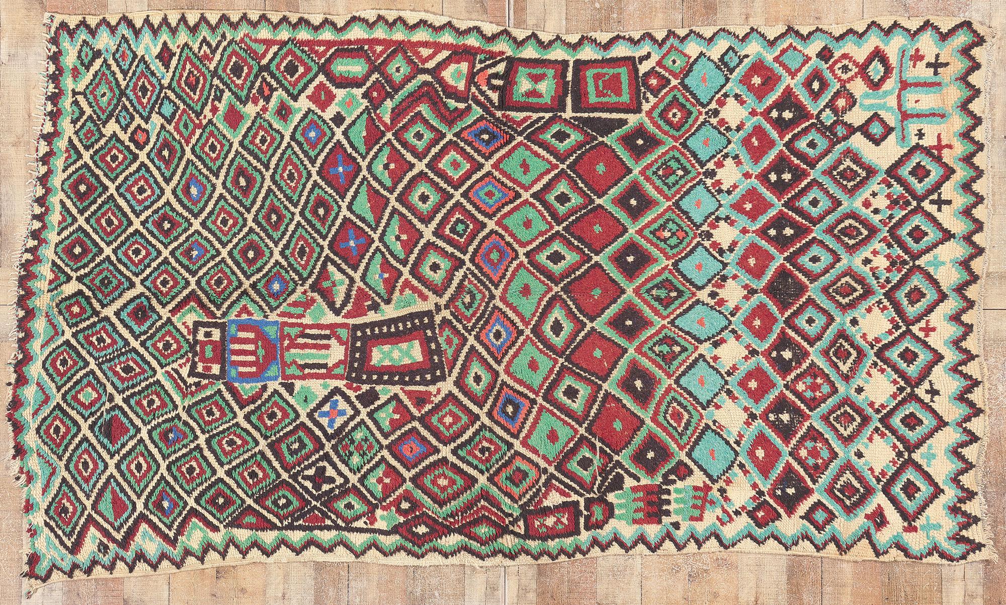 Vintage Moroccan Azilal Rug, Wabi-Sabi Meets Tribal Enchantment For Sale 2