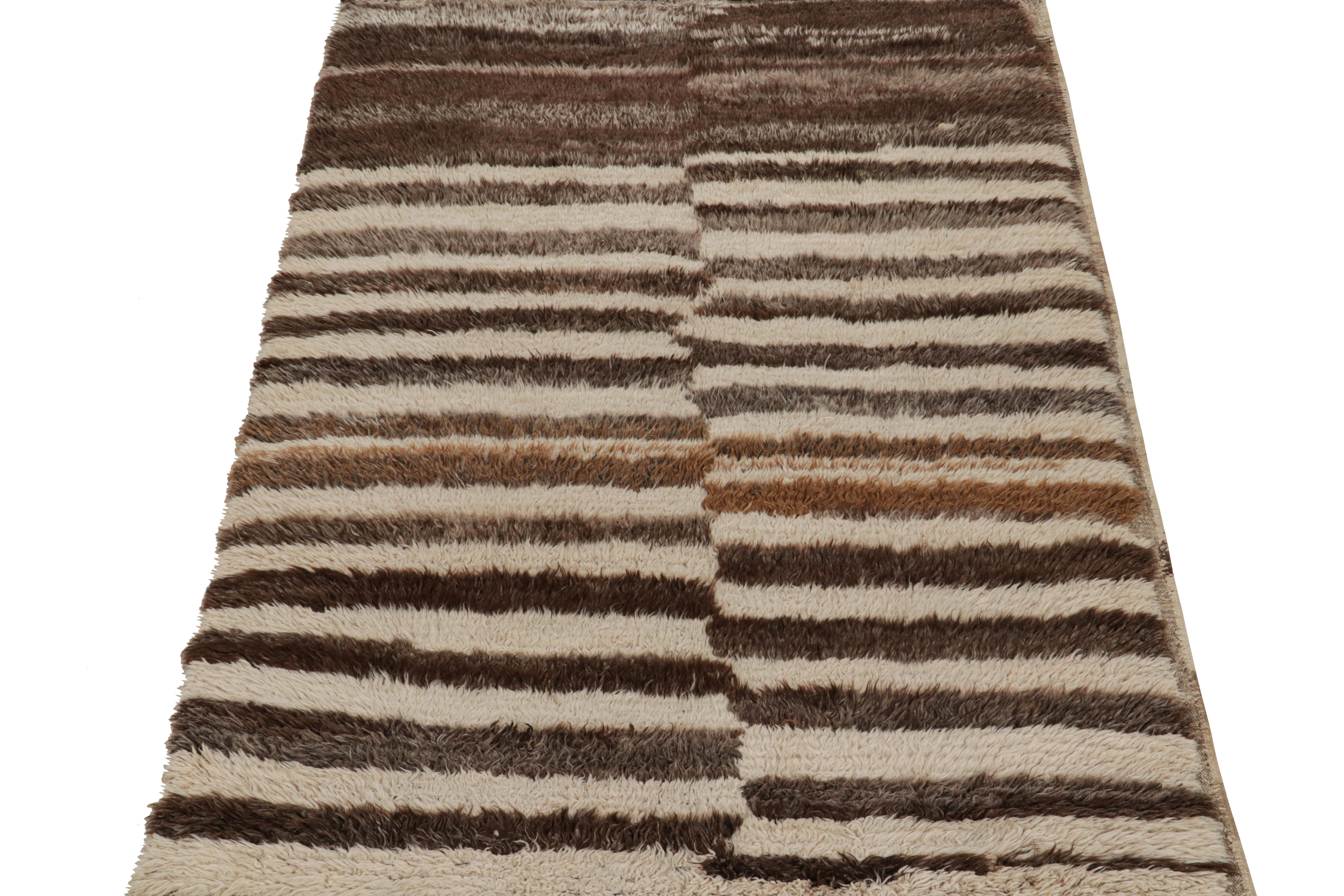Tribal Vintage Moroccan Azilal Rug with Beige and Stripes, from Rug & Kilim For Sale