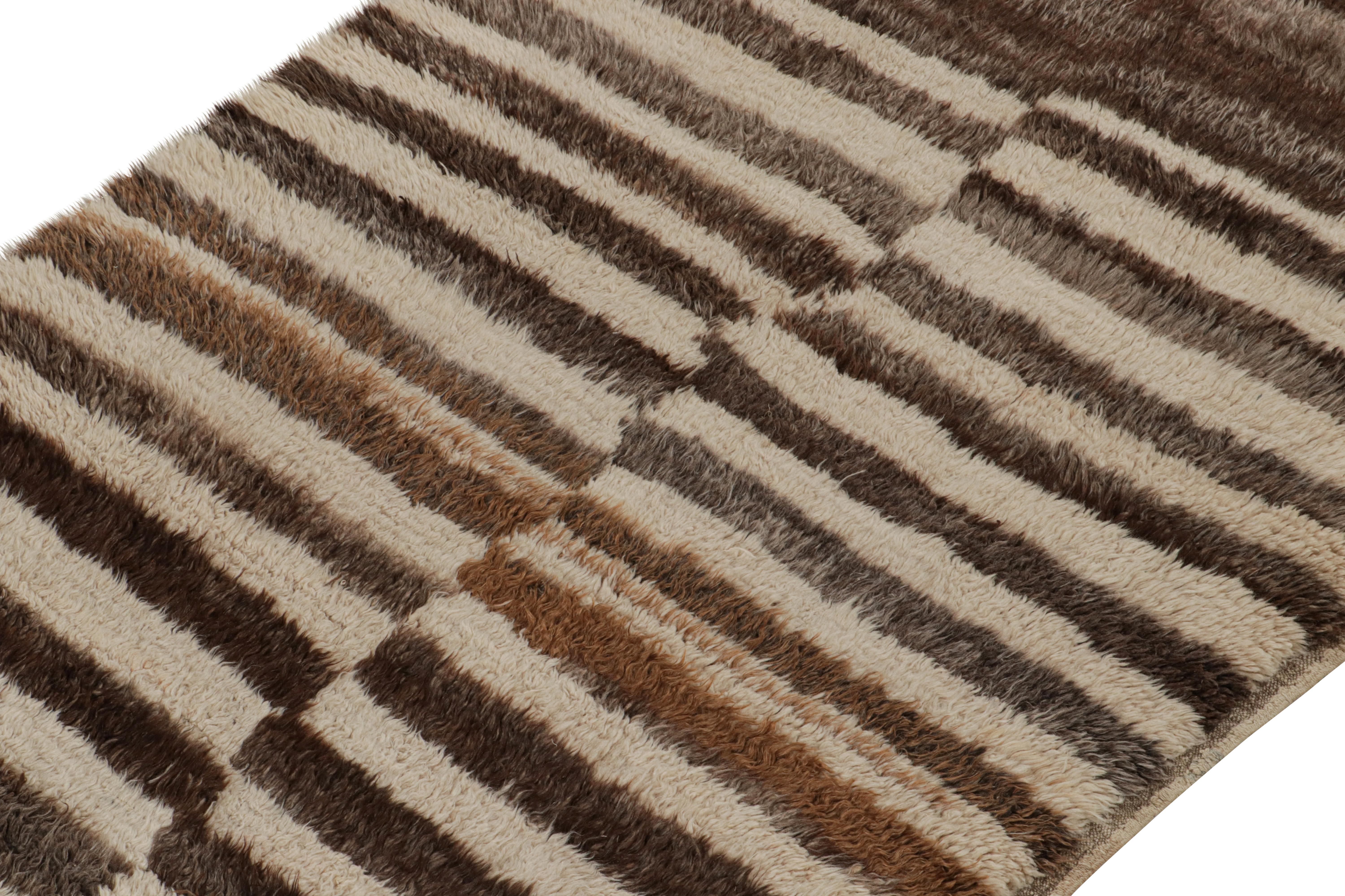 Hand-Knotted Vintage Moroccan Azilal Rug with Beige and Stripes, from Rug & Kilim For Sale