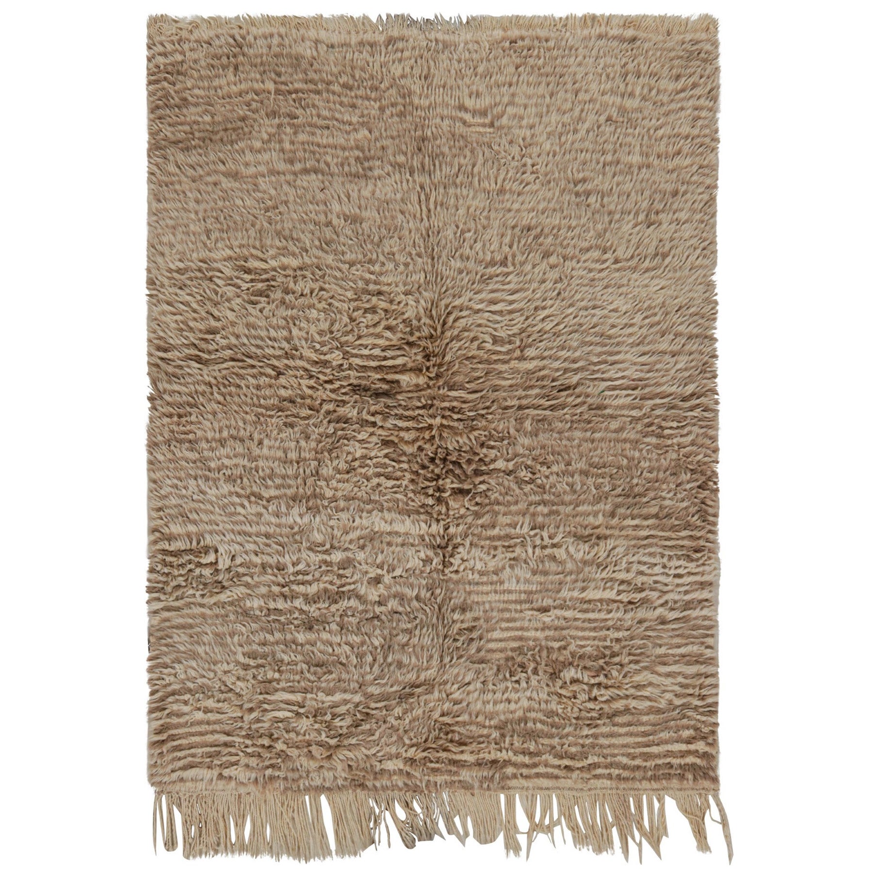Tappeto Azilal marocchino vintage con pelo alto beige-marrone, da Rug & Kilim