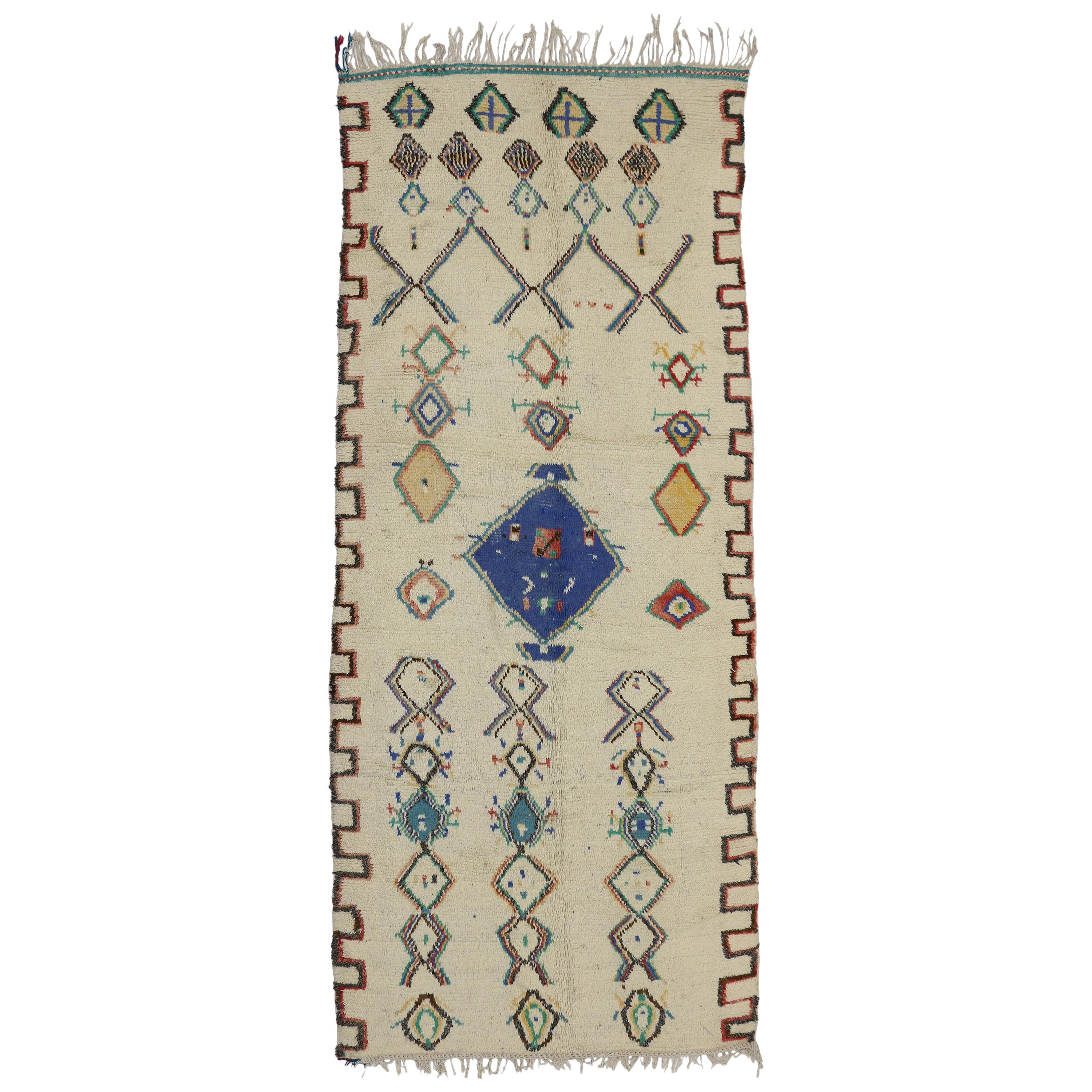 Vintage Moroccan Runner with Bauhaus Primitive Style, Shag Hallway