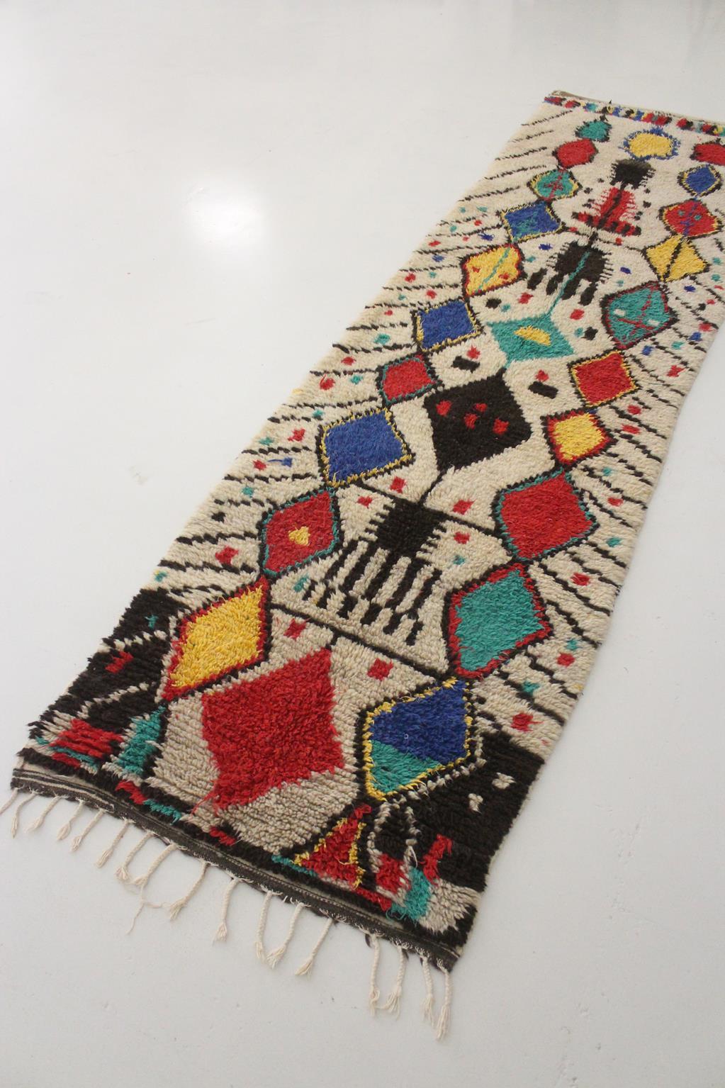 20th Century Vintage Moroccan Azilal runner rug - 3.1x11.3feet / 95x345cm For Sale