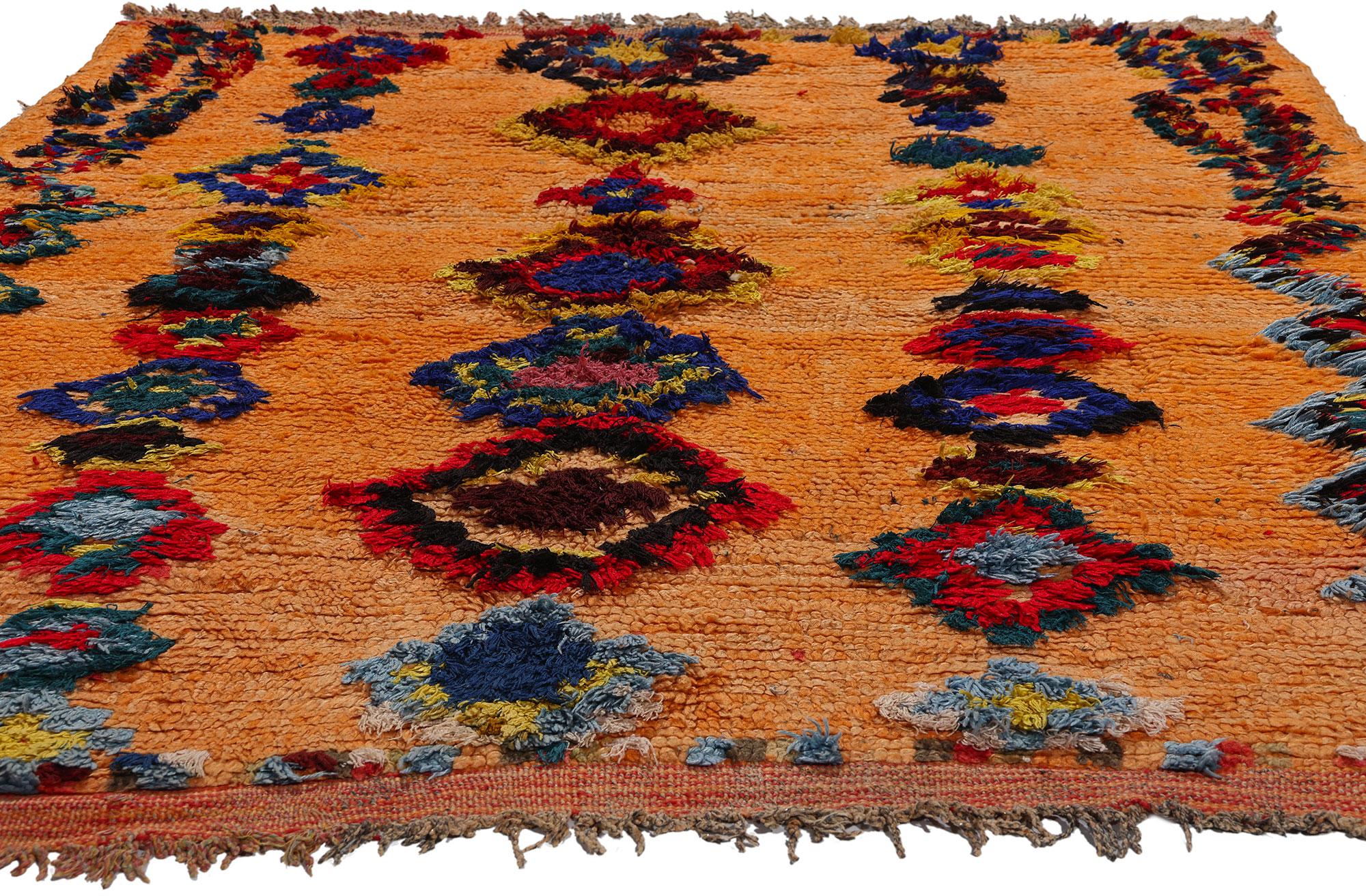 Hand-Knotted Vintage Moroccan Azilal Wool Rug, Bohemian Chic Meets Tribal Enchantment For Sale