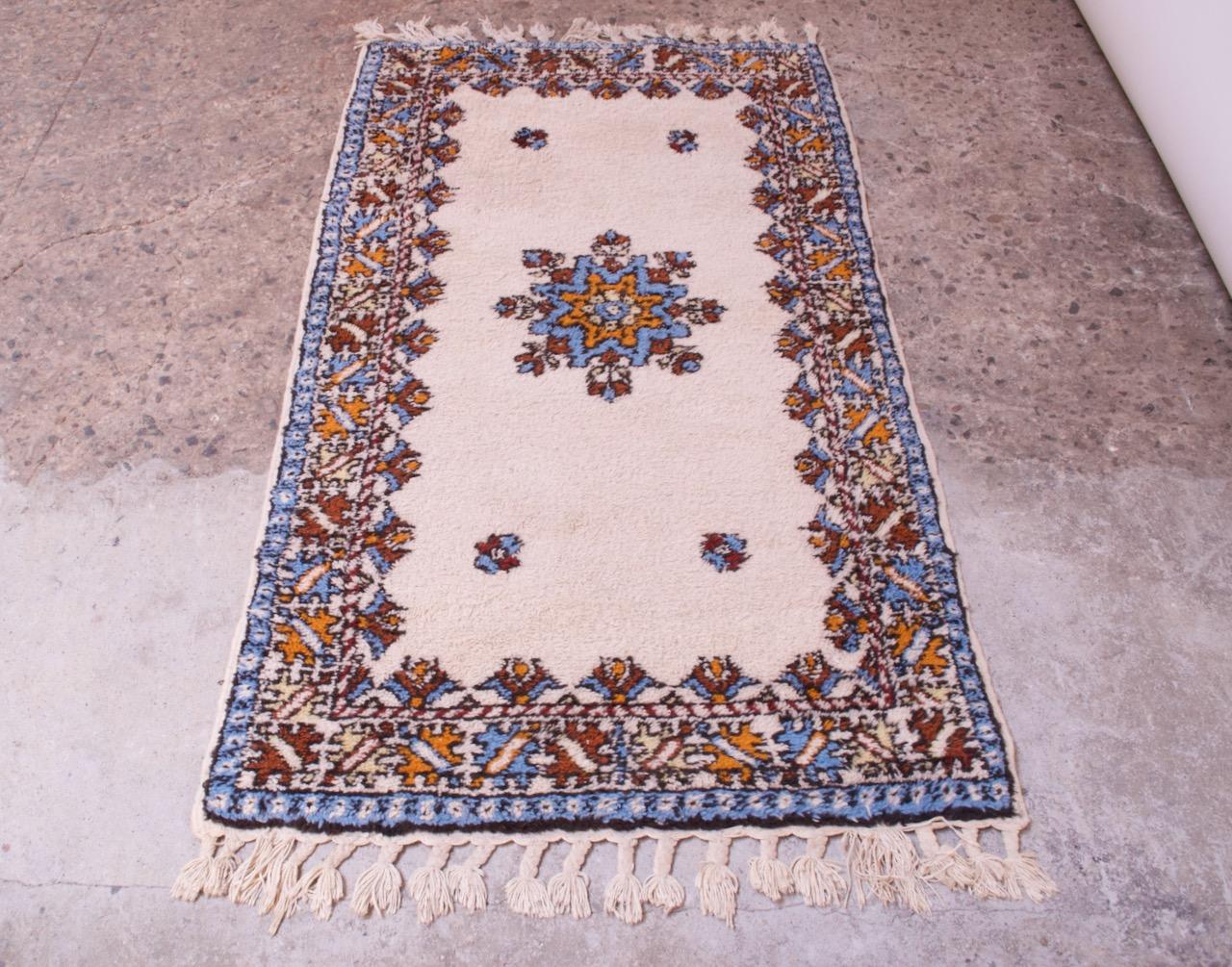 Tribal Vintage Moroccan Bara Handwoven Wool Accent Rug For Sale