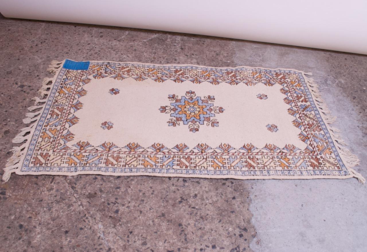 Mid-20th Century Vintage Moroccan Bara Handwoven Wool Accent Rug For Sale