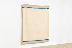 Vintage Moroccan Beige & Blue Striped Wool Kilim Floor Rug or Blanket 6x7