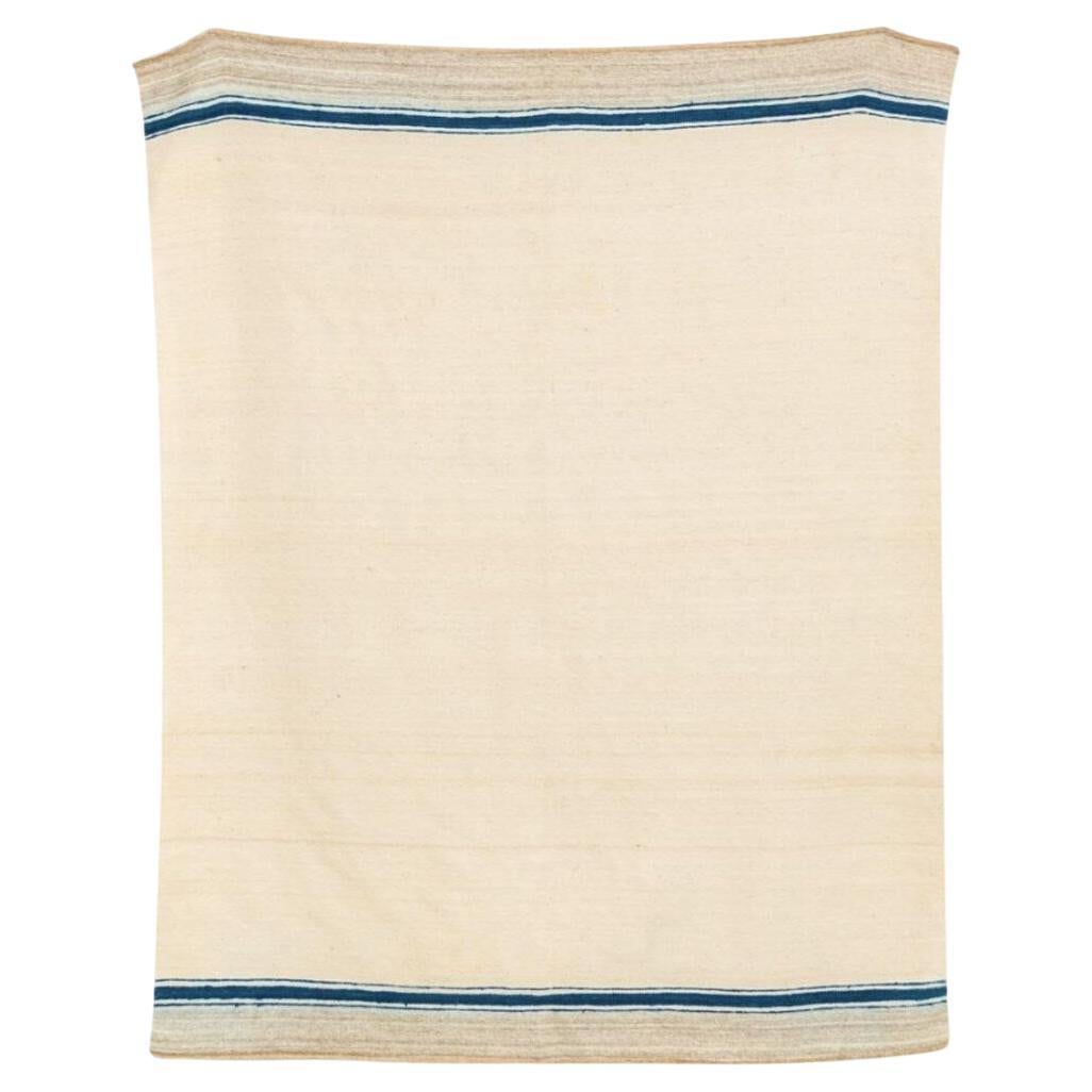 Vintage Moroccan Beige & Blue Striped Wool Kilim Floor Rug or Blanket 6x7