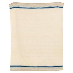 Vintage Moroccan Beige & Blue Striped Wool Kilim Floor Rug or Blanket 6x7