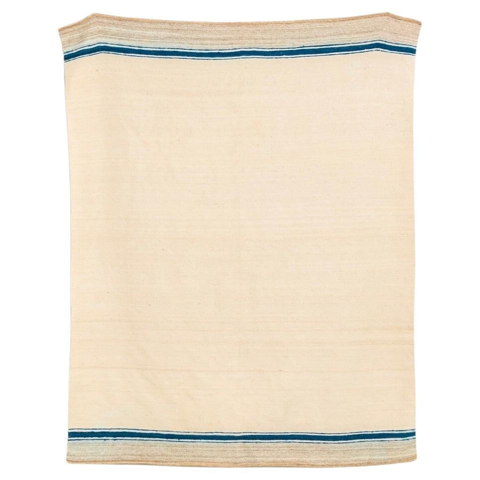 Vintage Moroccan Beige & Blue Striped Wool Kilim Floor Rug or Blanket 6x7 For Sale