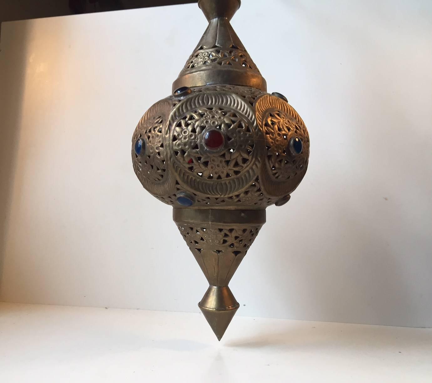 Other Vintage Moroccan Bejeweled 'Shehrazad' Brass Ceiling Light, Marrakech, 1970s