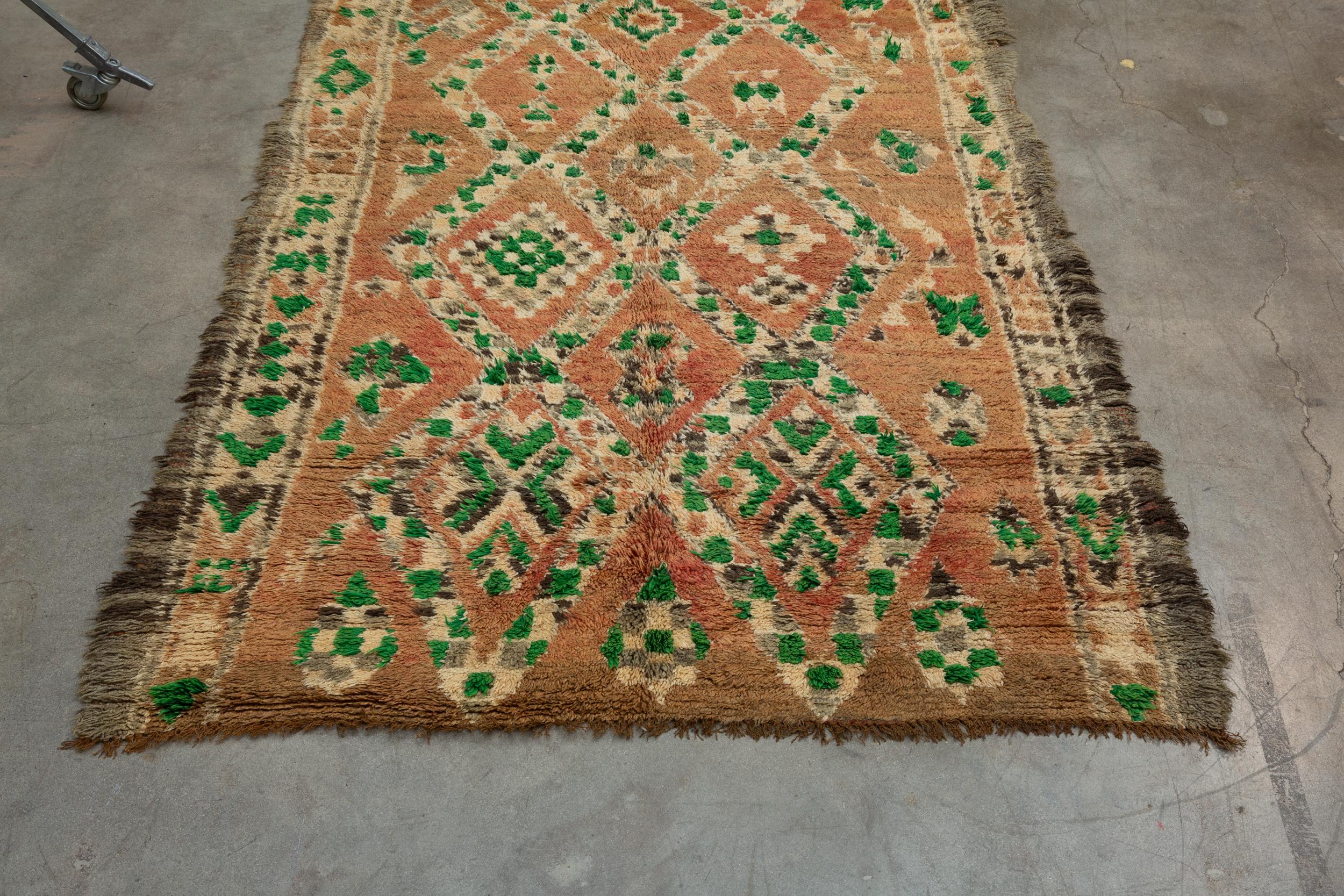 Tribal Vintage Moroccan Beni M'Guild Rug, Neutral, Cream, Green For Sale